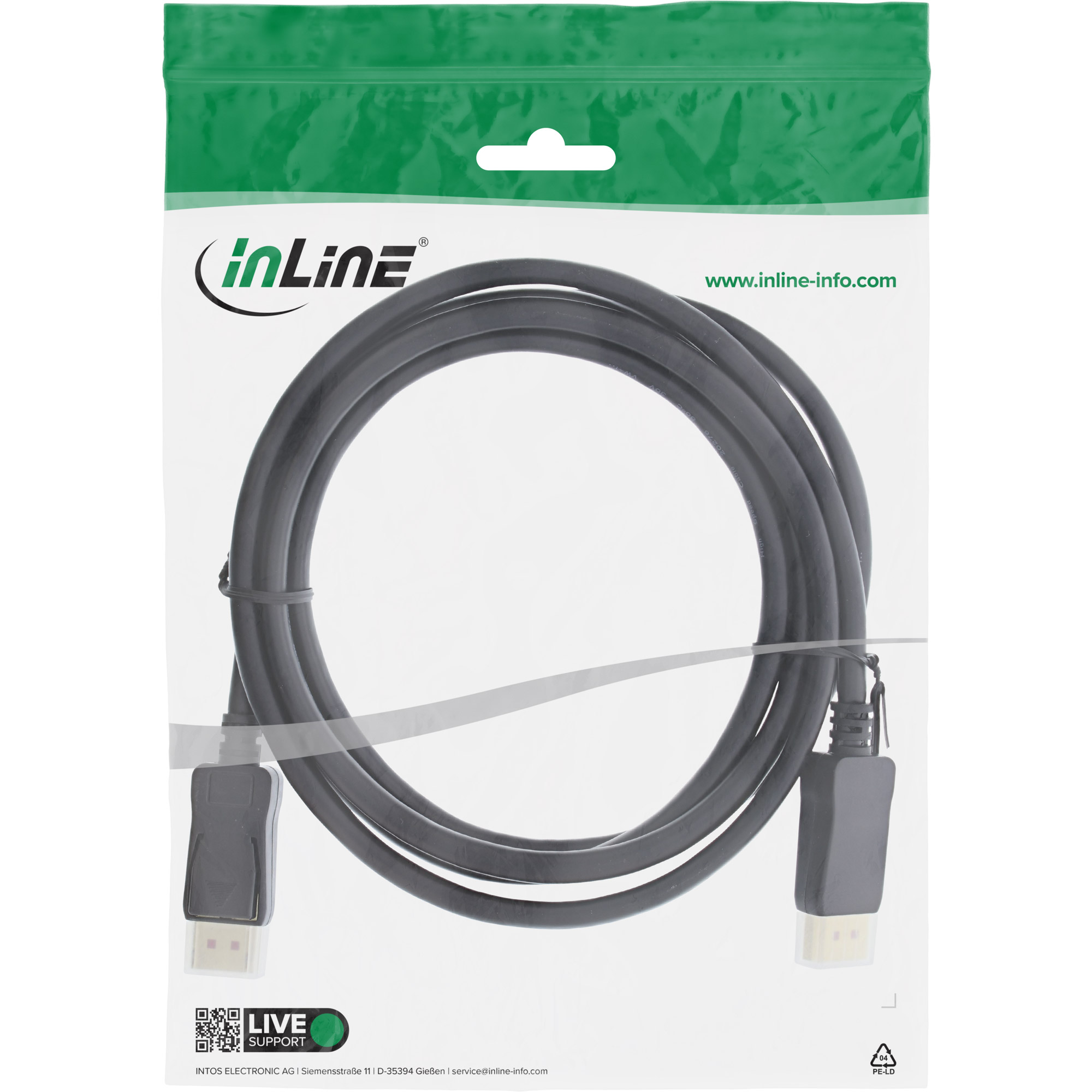 InLine® DisplayPort 1.4 Kabel, schwarz, vergoldete Kontakte, 5m