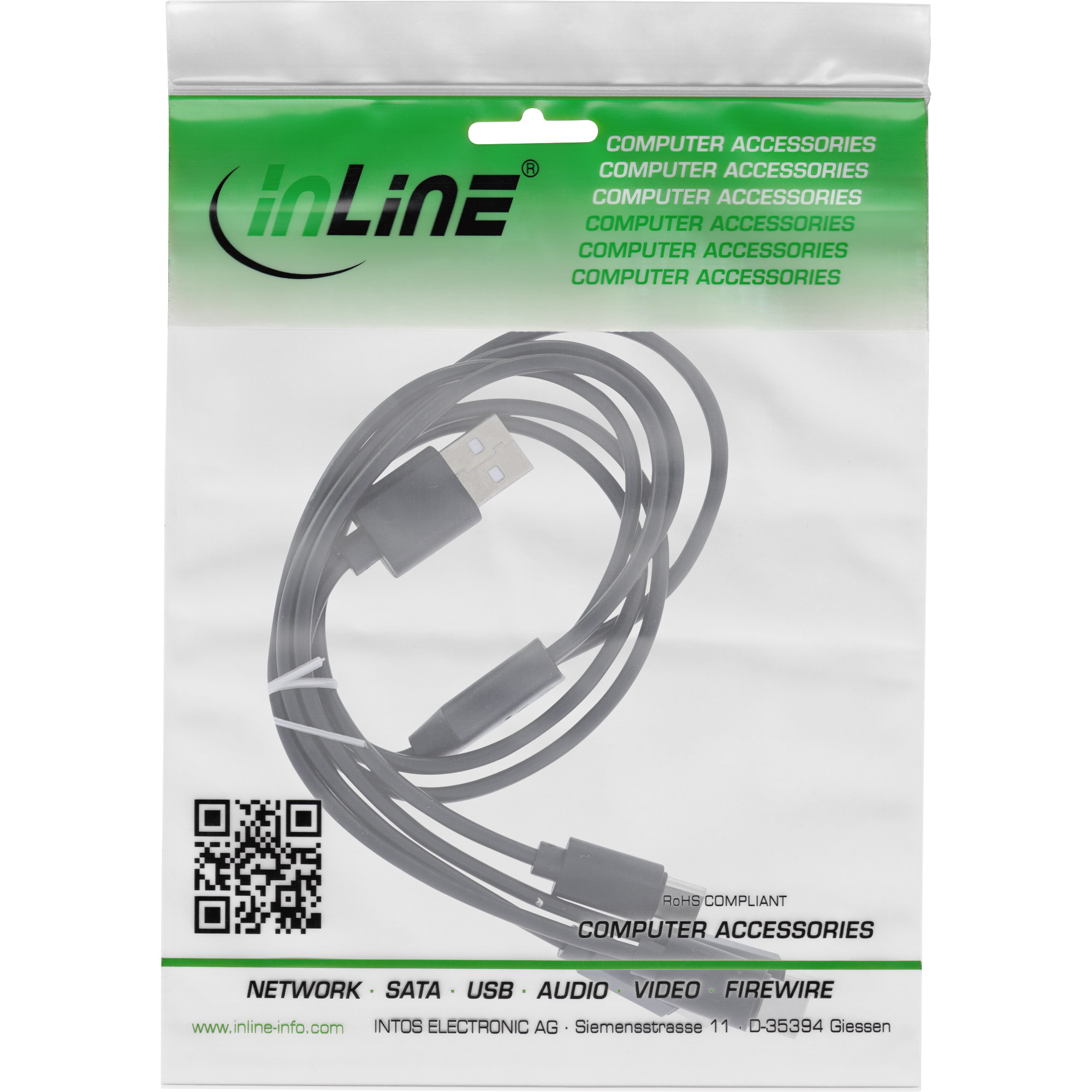InLine® USB 4in1 Y-Ladekabel, 1x USB-A Stecker an 4x USB-C Stecker, schwarz 0,5m