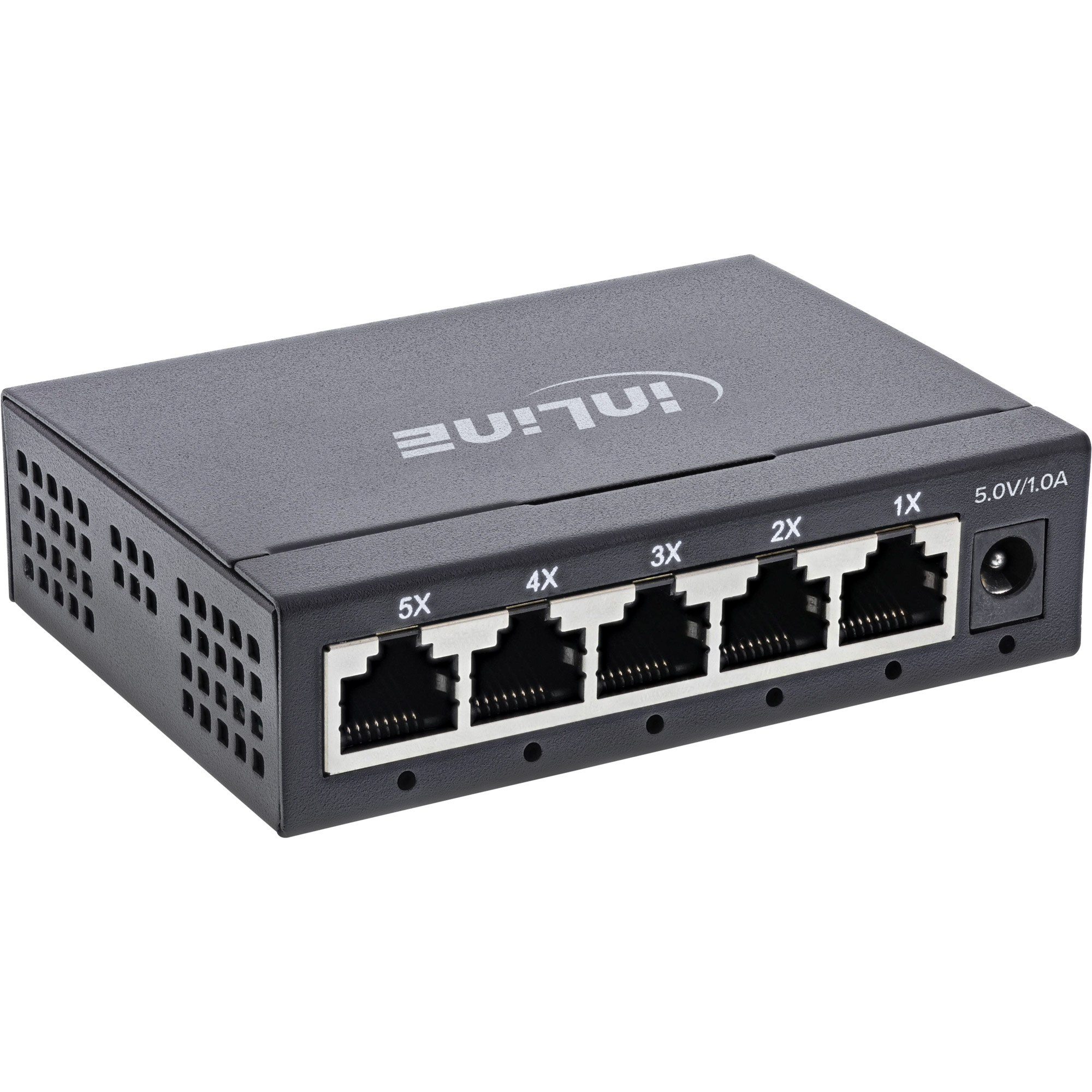 Inline® Gigabit Netzwerk Switch 5-Port, 1Gb/s, Desktop, Metallgehäuse, Lüfterlos