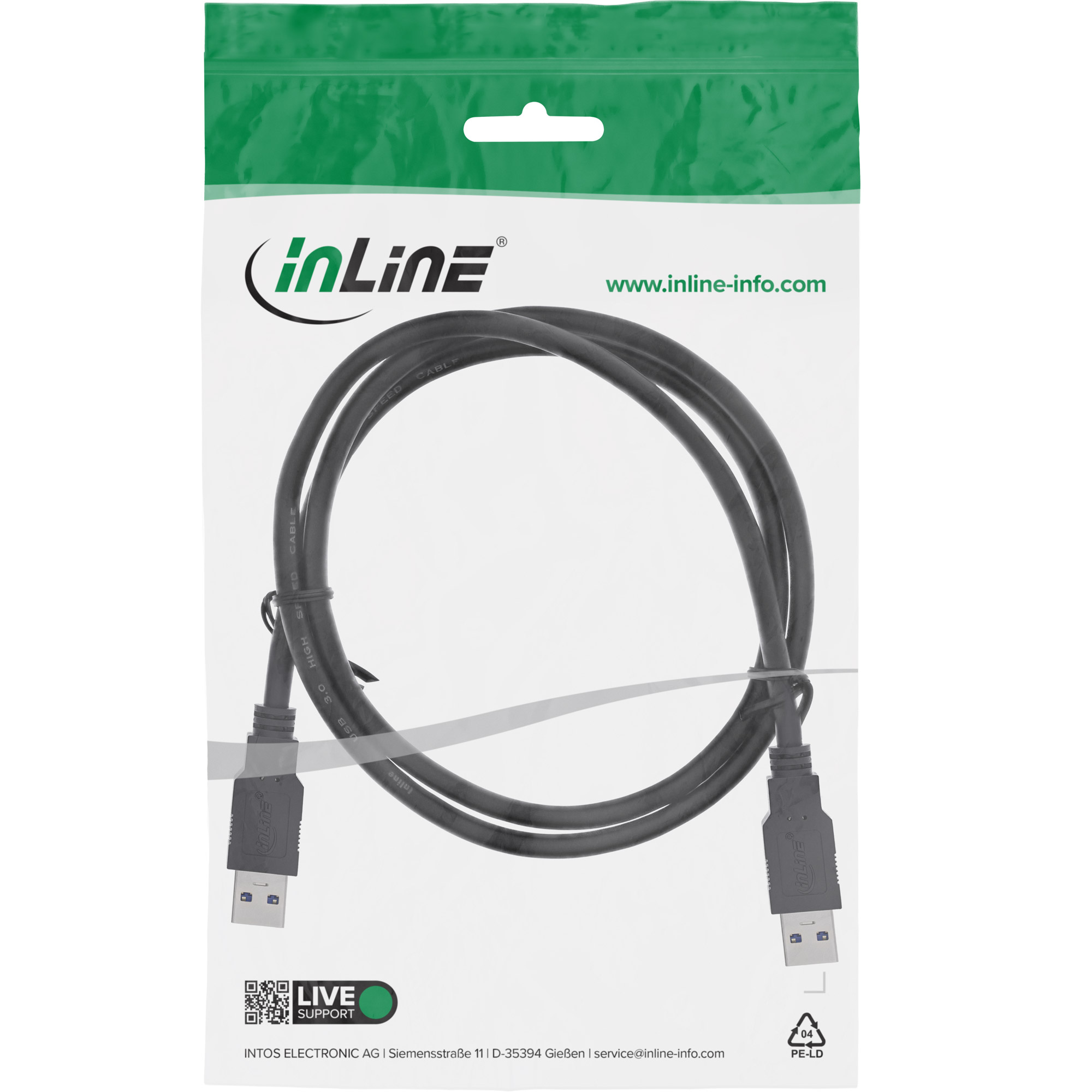 Inline® USB 3.2 Gen.1 Kabel, A an A, schwarz, 1m
