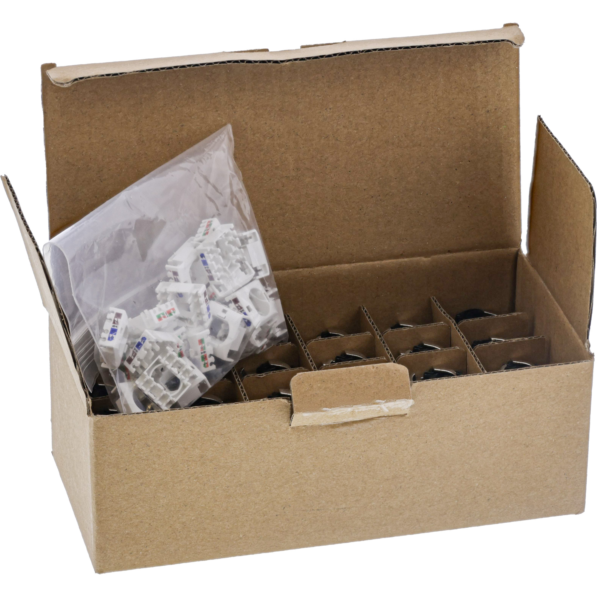 24er Bulk-Pack Inline® Keystone RJ45 Buchse Slim, SNAP-In, Cat.6A, integr. Kab.