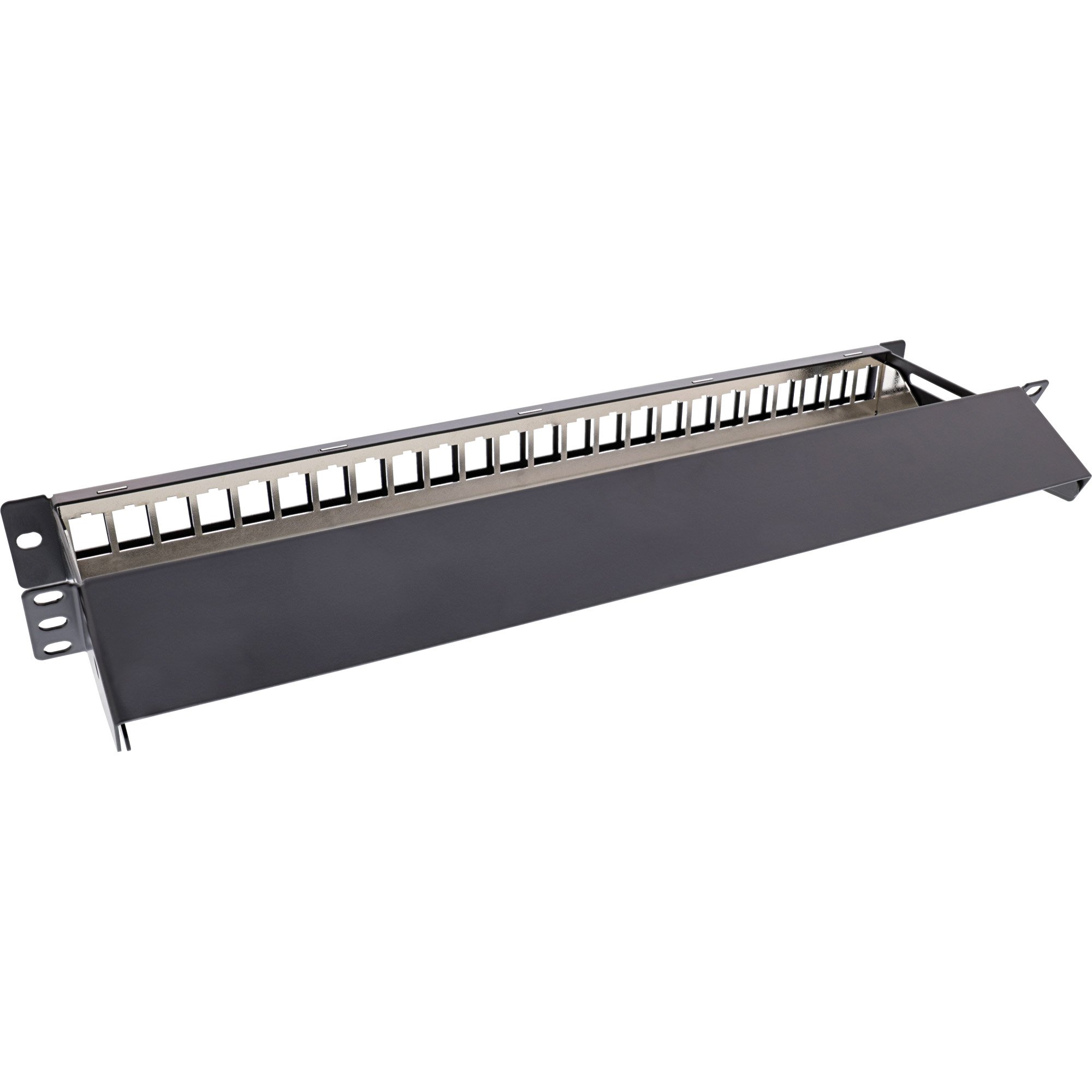 Inline® Patchfeld 24-fach, Keystone Leerblech Patchpanel mit Auszug, 19", 1HE Schwarz