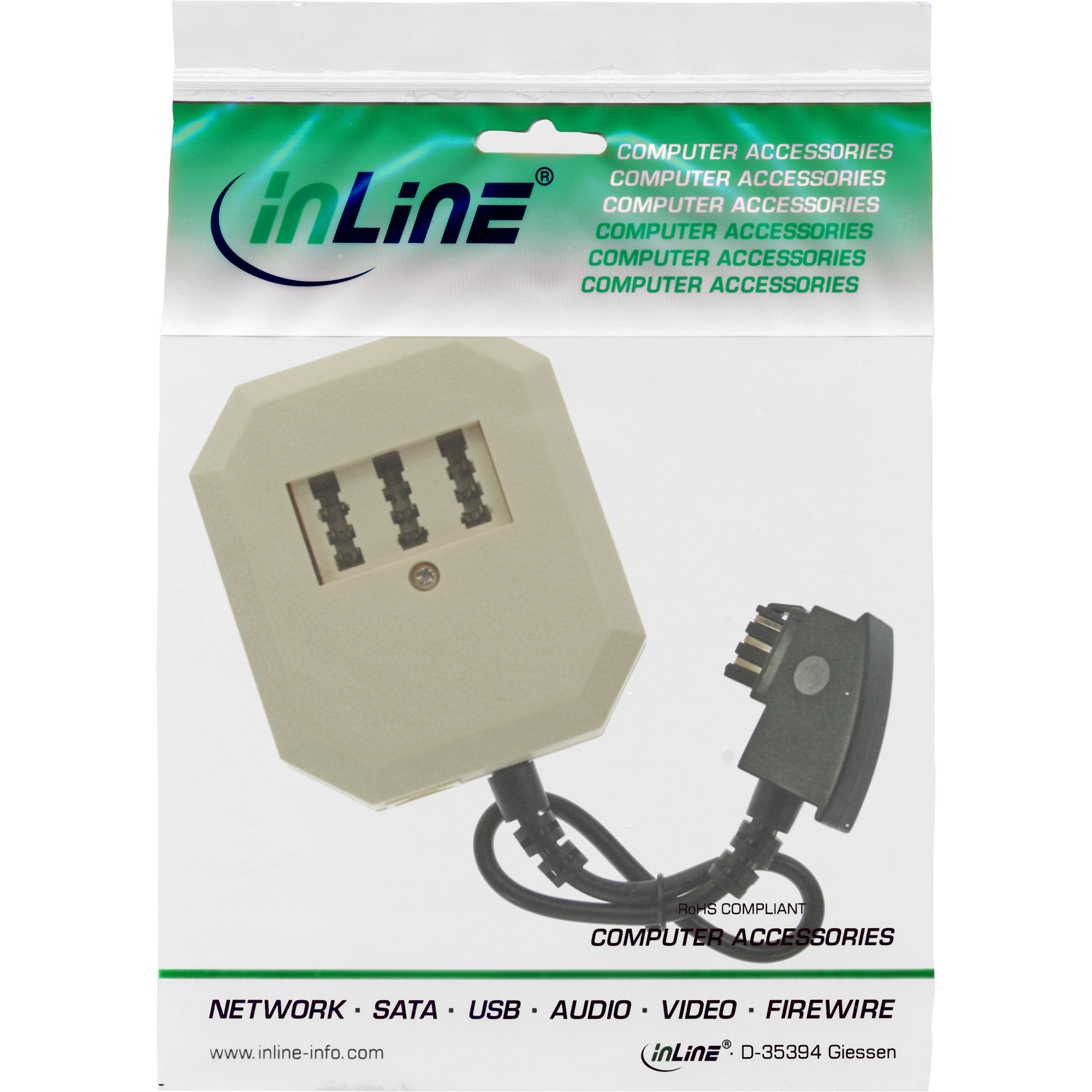 0.2m - Inline® TAE Adapter, TAE-F Stecker an TAE NFF + RJ11 (6P4C) Buchse