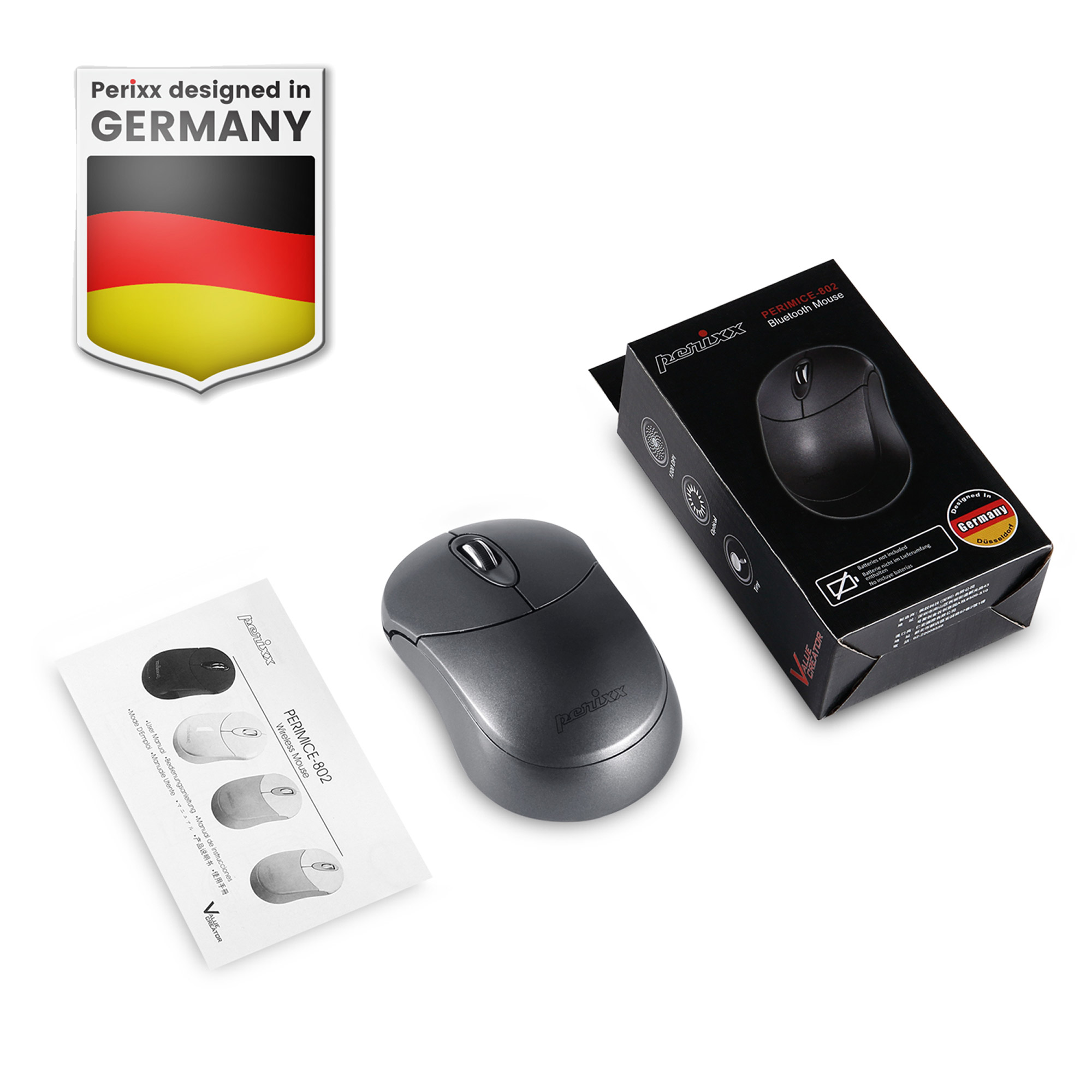 Perixx PERIMICE-802IN, Bluetooth-Maus für PC und Tablet, schnurlos, Iron Perixx PERIMICE-802IN, Bluetooth-Maus für PC und Tablet, schnurlos, Iron