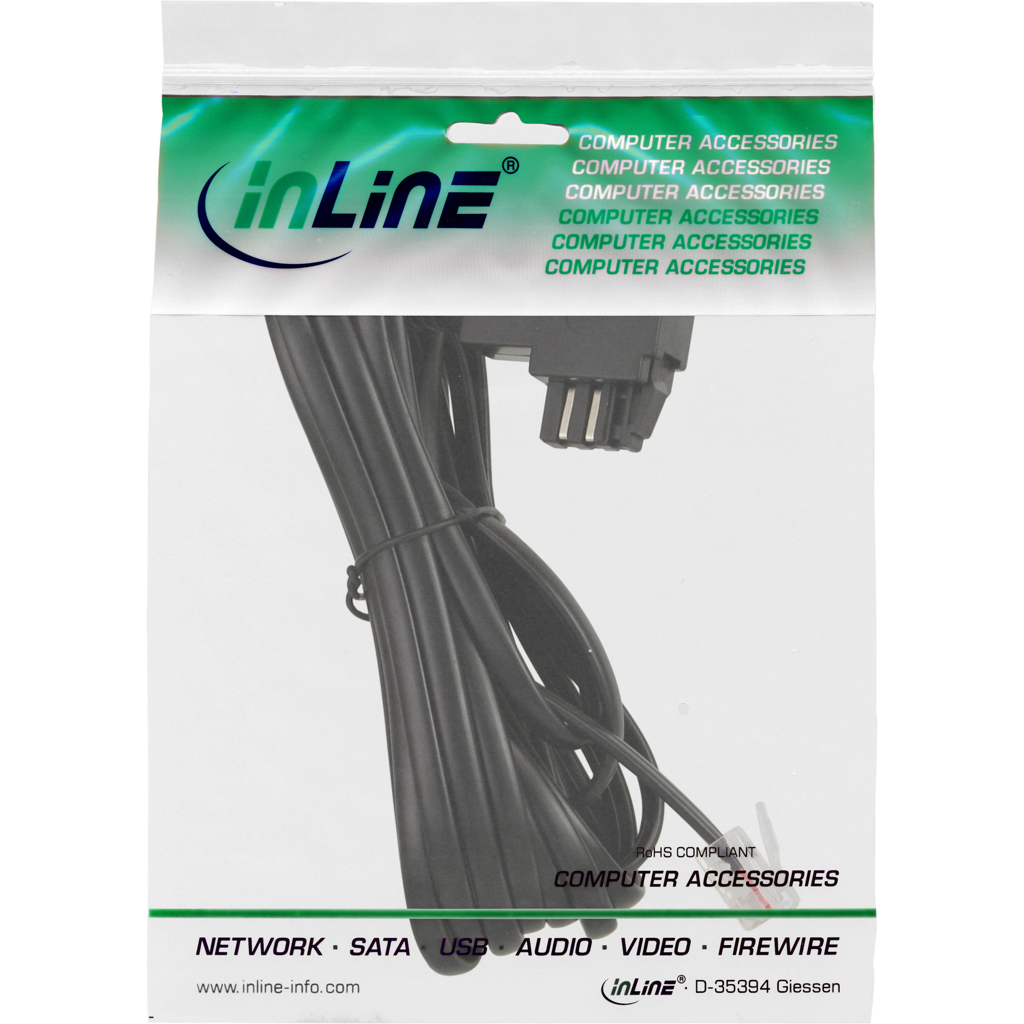 Inline® TAE-N Anschlusskabel, gebrückt, 6m