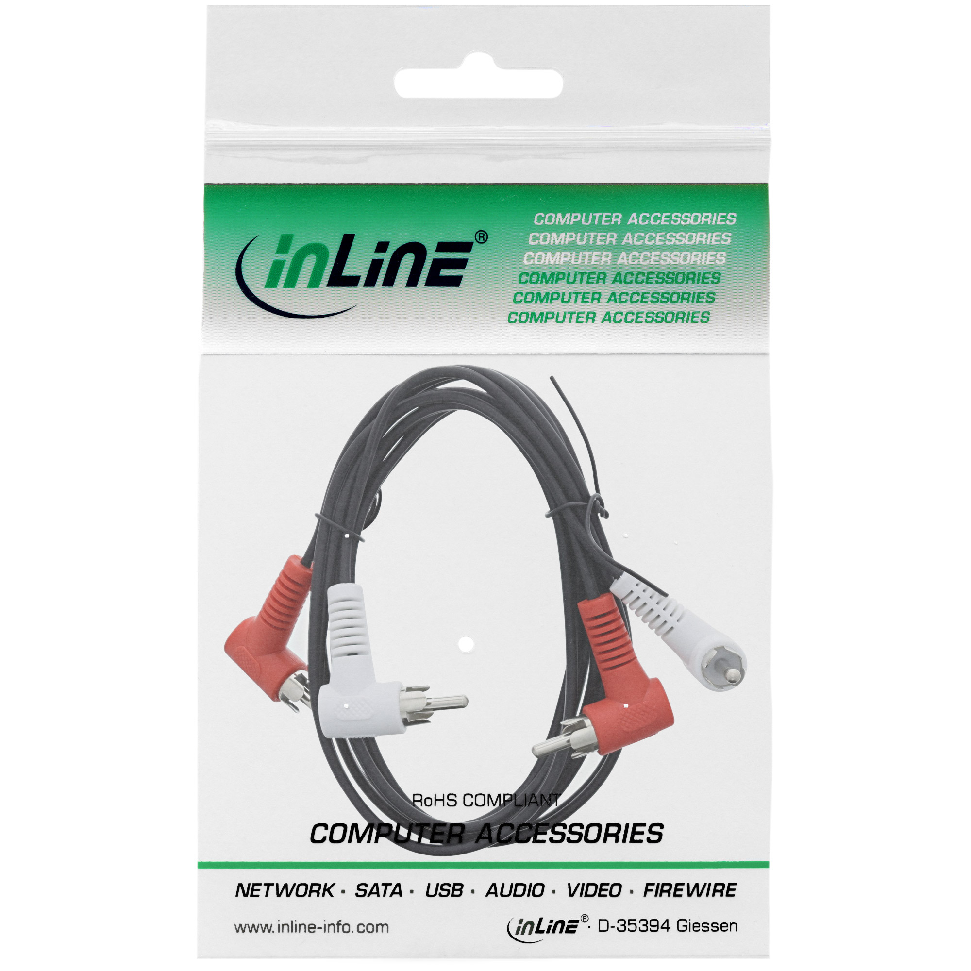 1.2m - Inline® Cinch Kabel, 2x Cinch, Stecker / Stecker gewinkelt