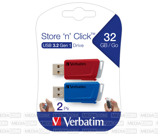 USB 3.2 Stick 32GB, Store'n'Click, rot-blau USB 3.2 Stick 32GB, Store'n'Click, rot-blau