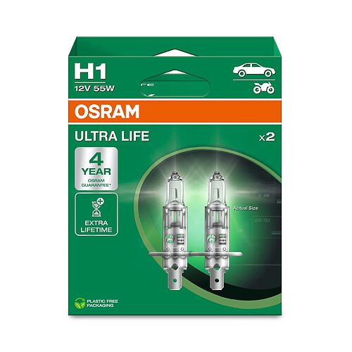 OSRAM H1 - P14,5s 12V 55W ULTRA LIFE - 2er Paket