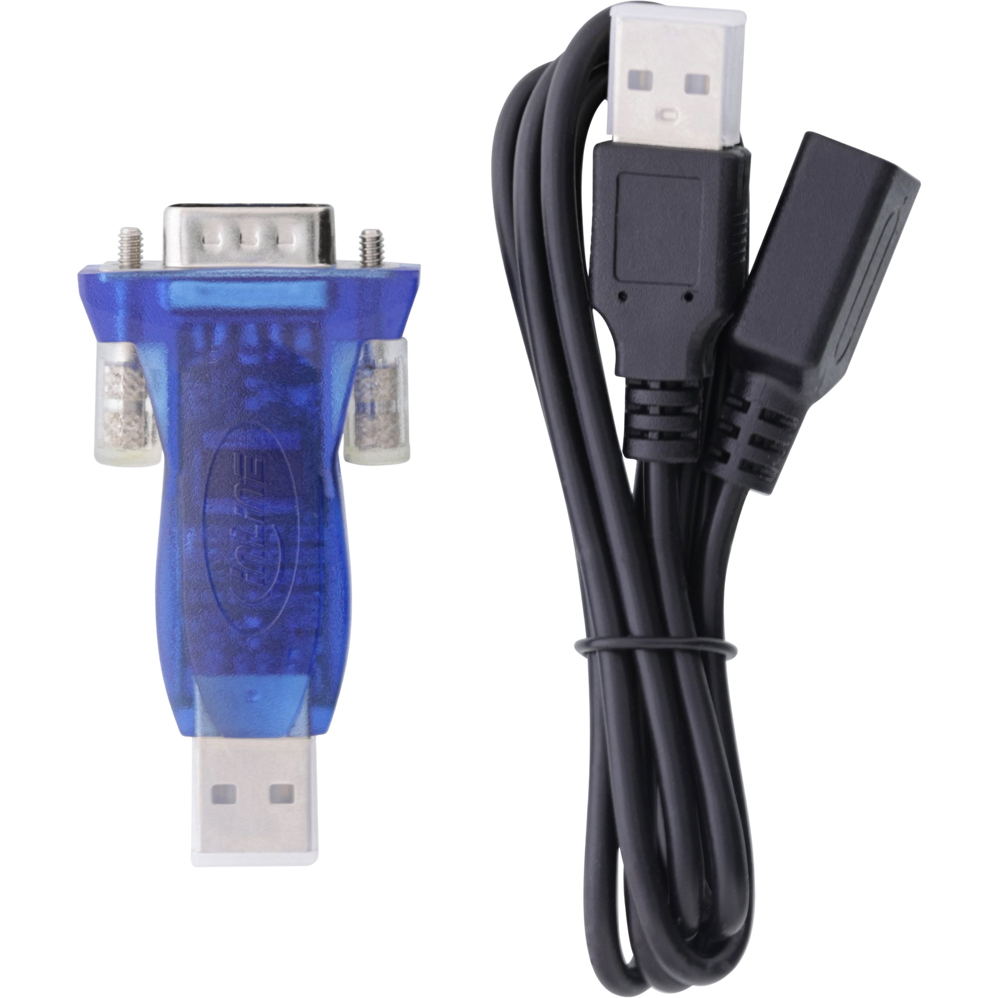 Inline® USB zu Seriell Adapter, ST A an 9pol Sub D ST, mit USB VerLängerung 0,8m