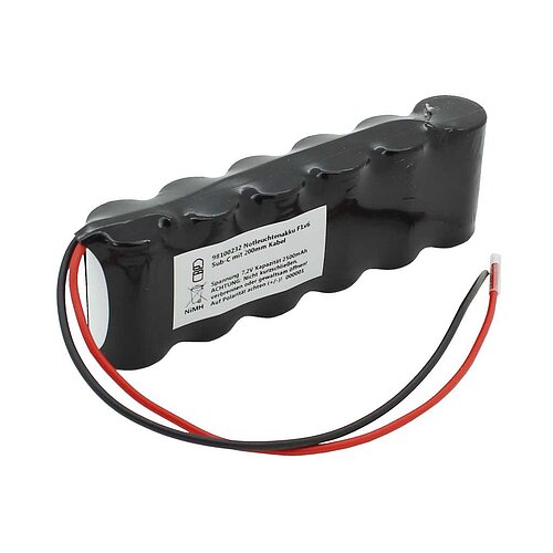 Notleuchtenakku NiMH 7,2V 2500mAh F1x6 Sub-C mit 200mm Kabel