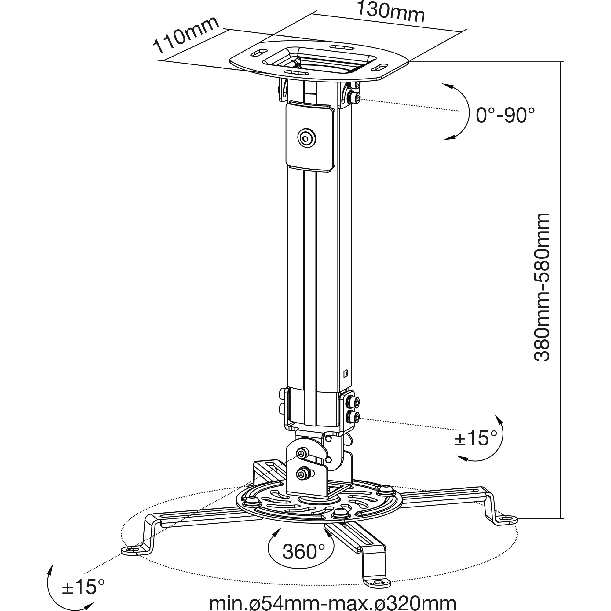 Inline® Basic Beamer Deckenhalterung, 38-58cm, max. 13,5kg Inline® Basic Beamer Deckenhalterung, 38-58cm, max. 13,5kg