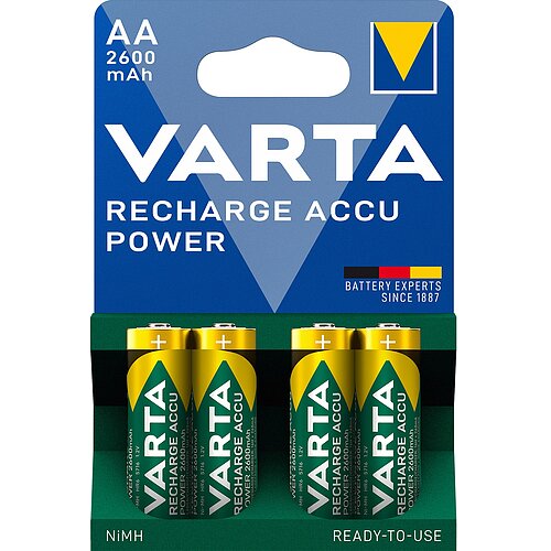 4x Varta NiMH AA Mignon 2600mAh HR6 Power Recharge Akku