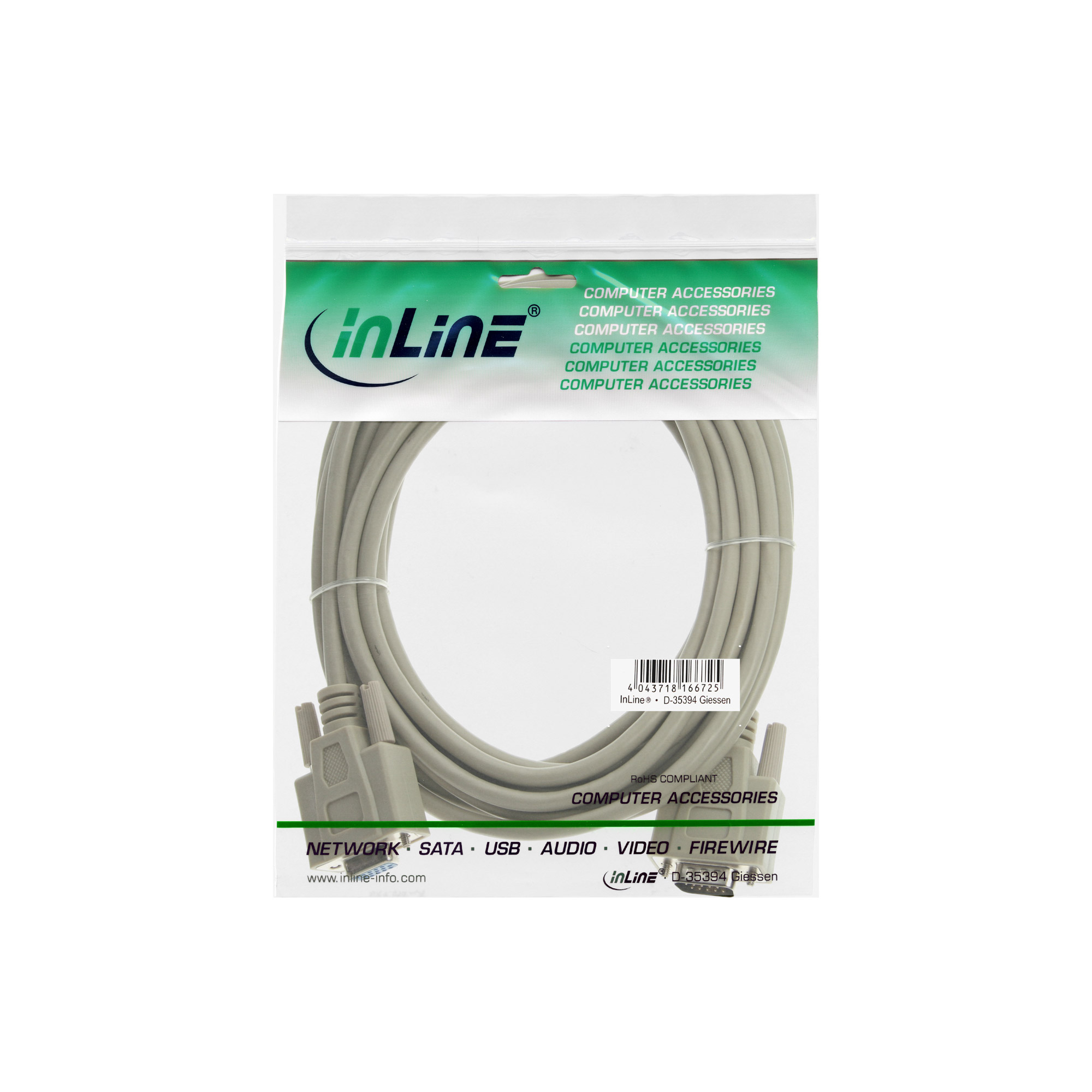 Inline® VGA VerLängerung, 15pol HD Stecker / Buchse, 3m