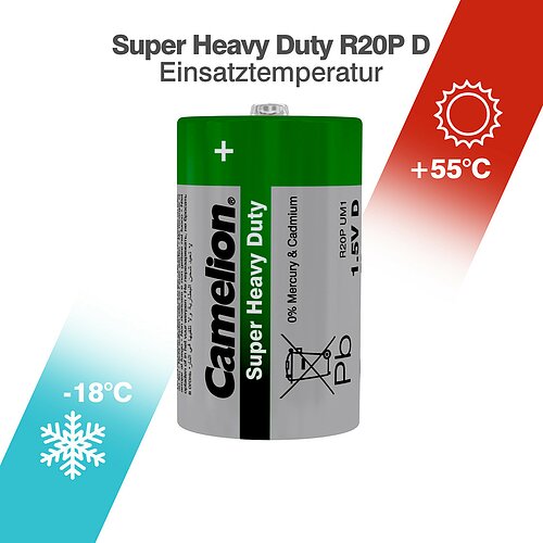 2x Camelion Super Heavy Duty Mono D R20 Zink Kohle Batterie