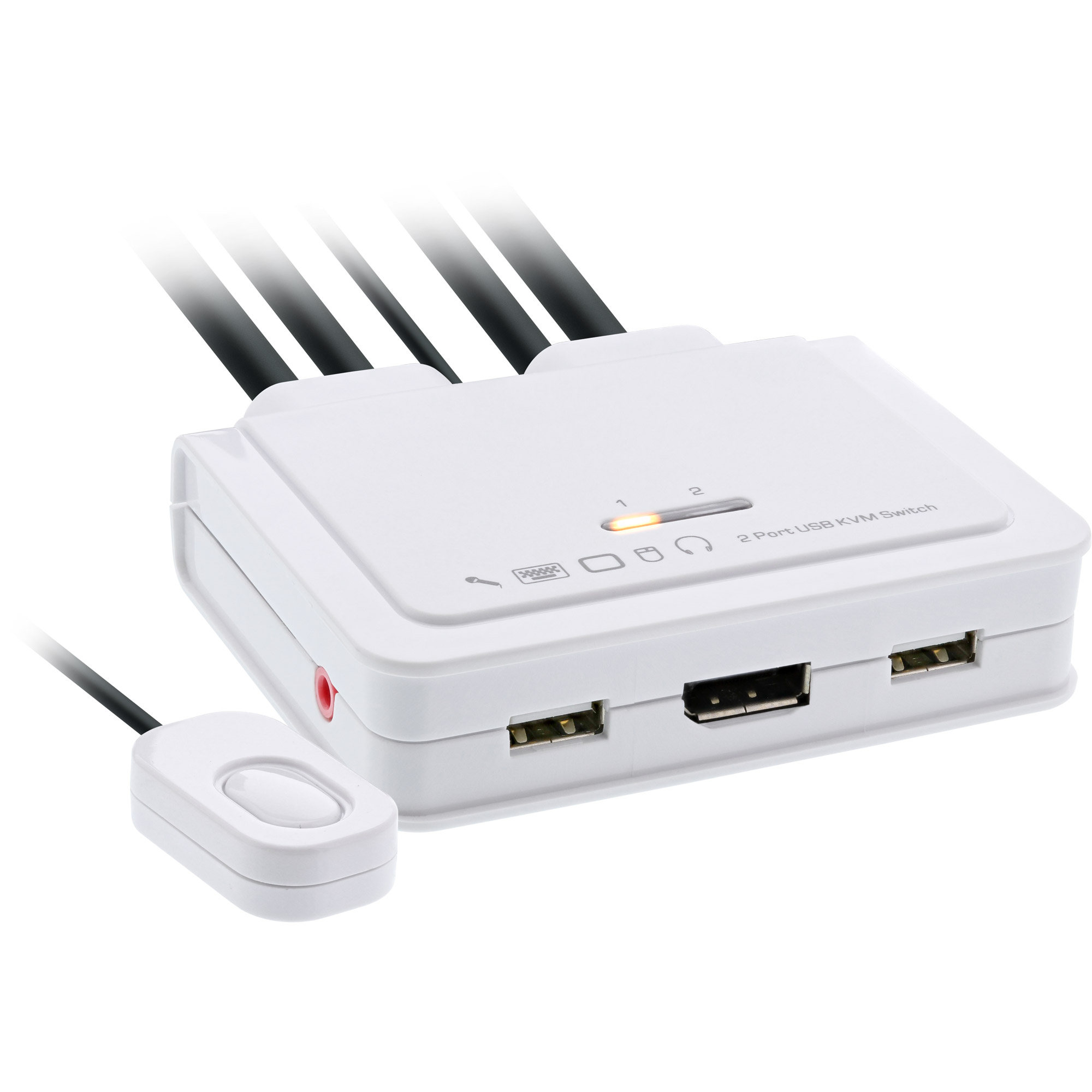 Inline® KVM Switch, 2-fach, USB-C zu DisplayPort 1.2, 4K, Audio, integr. Kabel