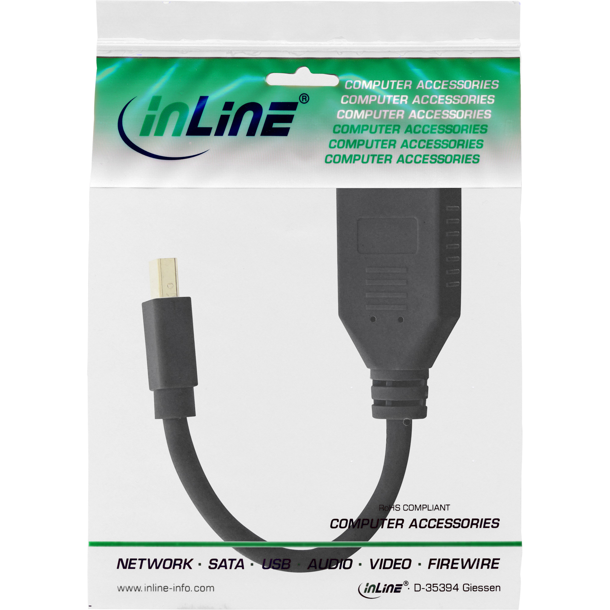 Inline® Kabel Mini DisplayPort ST zu DisplayPort BU, 4K2K, schwarz, 0,15m