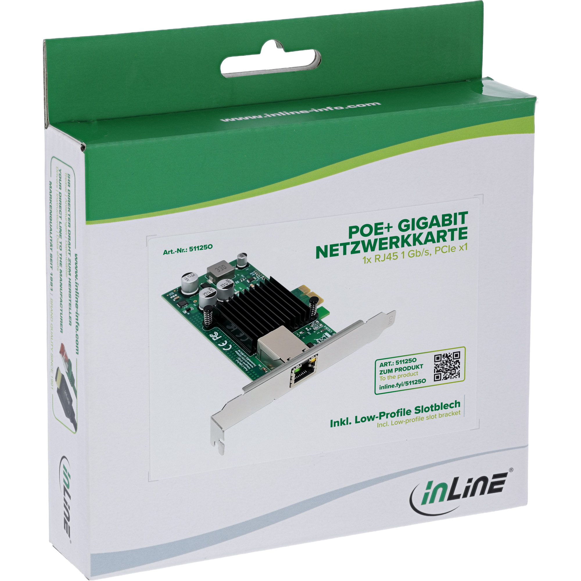 InLine® Gigabit Netzwerkkarte, 1x RJ45 1 Gb/s, PCIe x1, PoE+