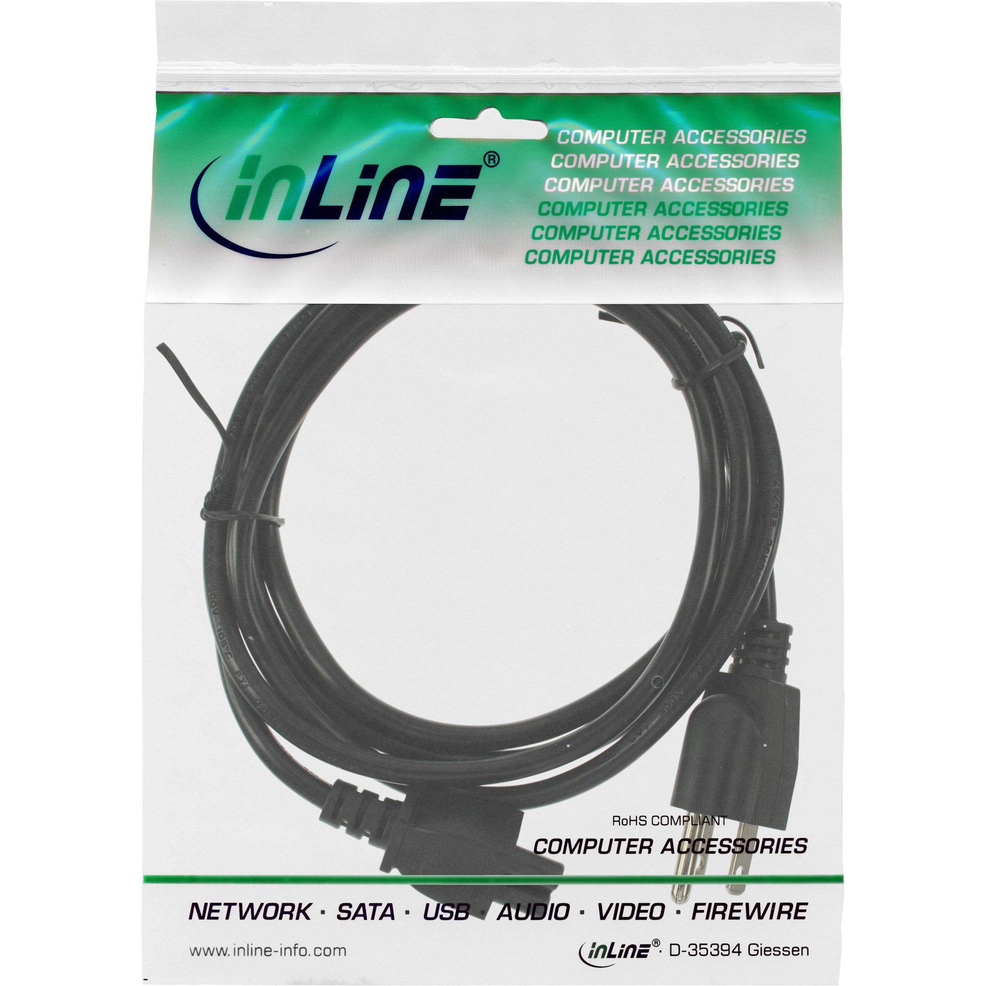 Inline® Netzkabel für Notebook, USA/Canada, 3pol Kupplung, 2m