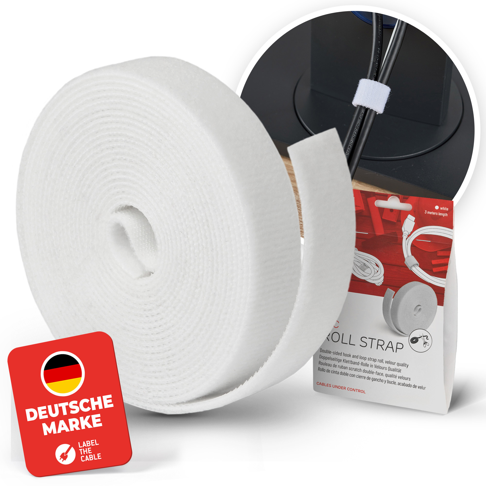 Label-The-Cable LTC Roll Strap, Klettbandrolle, 3m, weiß