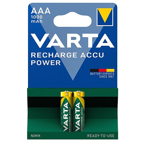 2x Varta NiMH AAA Micro 1000mAh HR03 Power Recharge Akku 2x Varta NiMH AAA Micro 1000mAh HR03 Power Recharge Akku