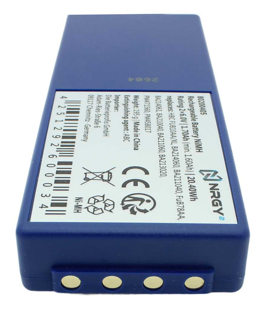 Kranakku NiMH 2 x 6,0V 1700mAh ersetzt HBC FUB10AA/XL Kranakku NiMH 2 x 6,0V 1700mAh ersetzt HBC FUB10AA/XL