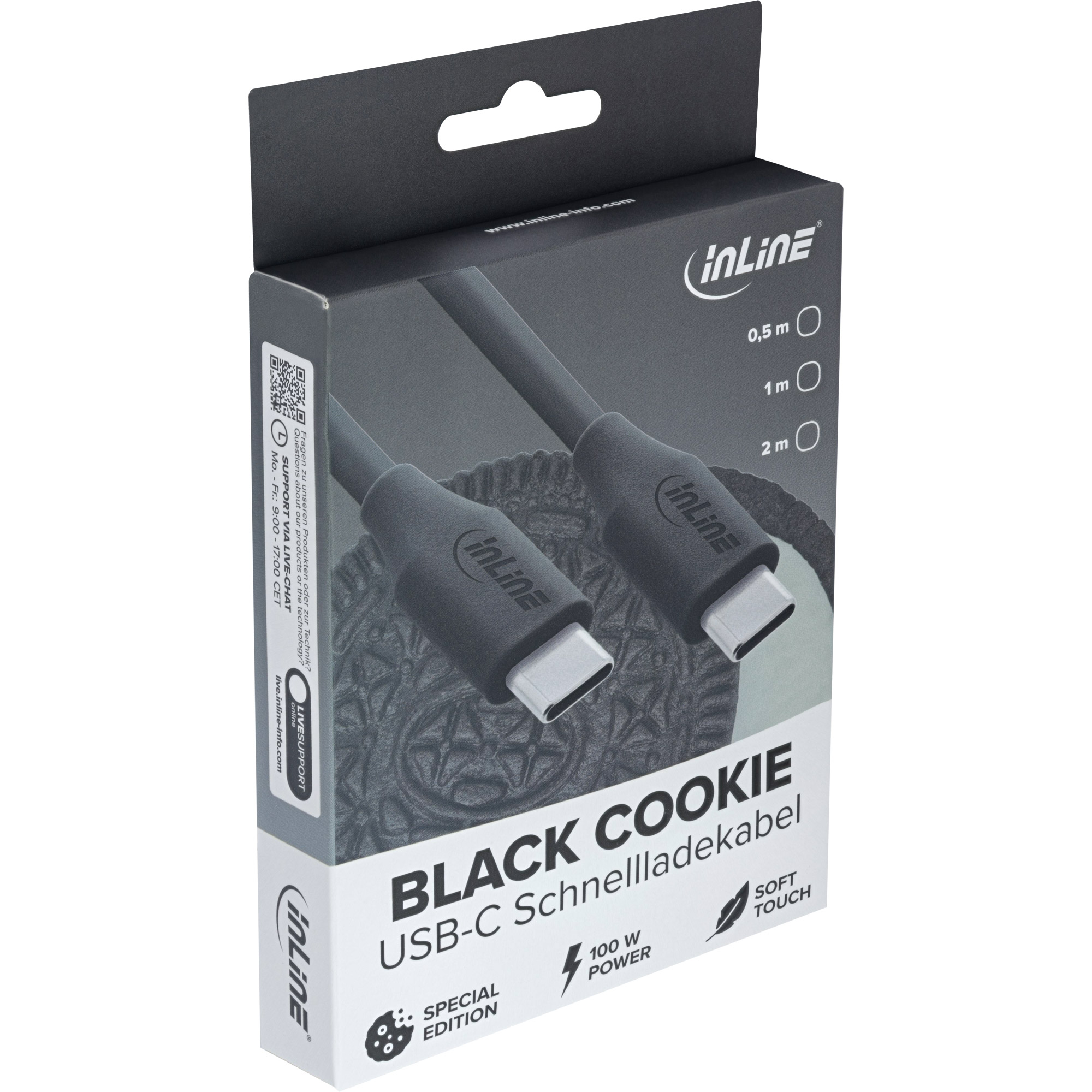 InLine® "Colour your Charge" USB-C Schnellladekabel 100W Schwarz 2m