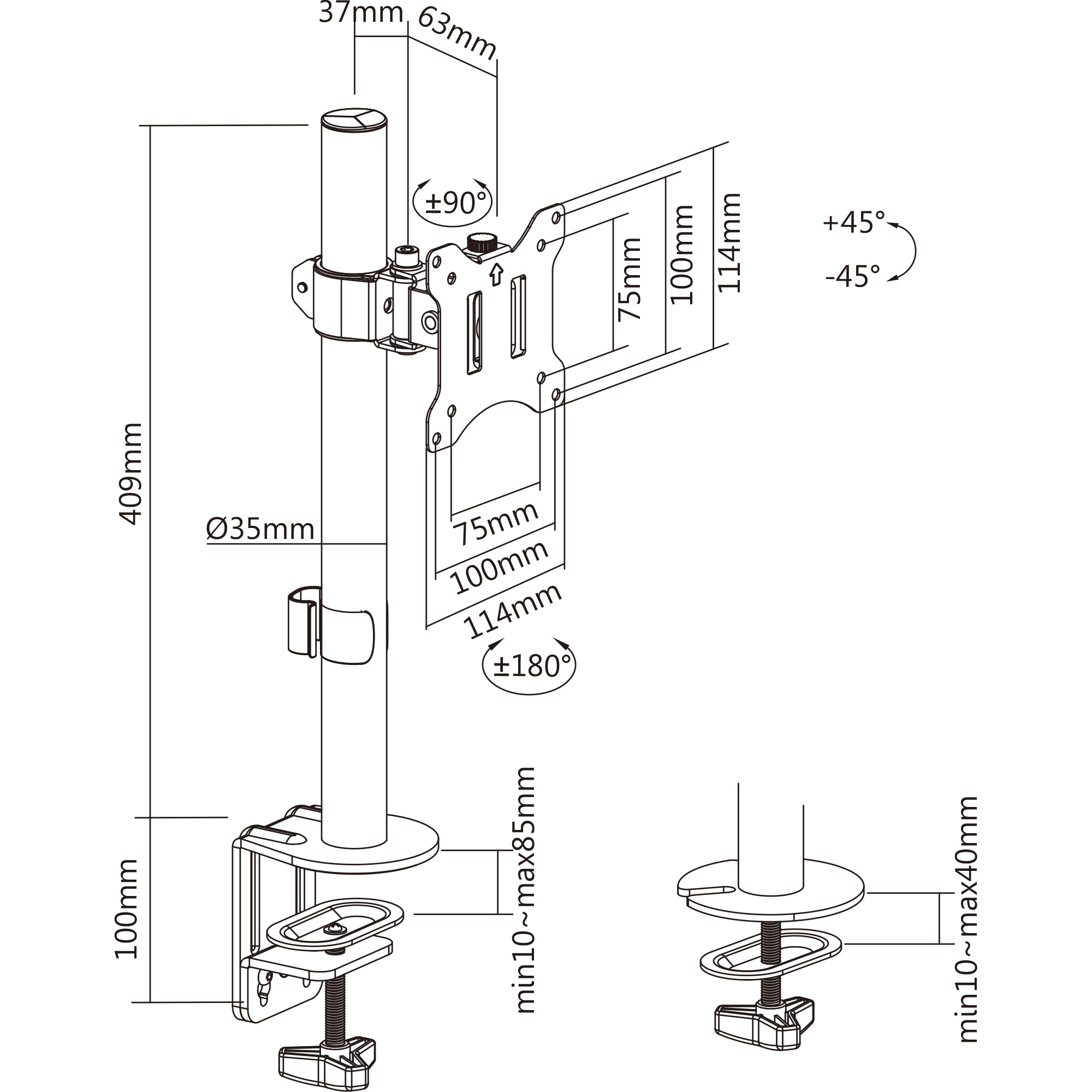 InLine® Tischhalterung, für LCD-/LED-Display bis 81cm (32"), max. 9kg, schwarz