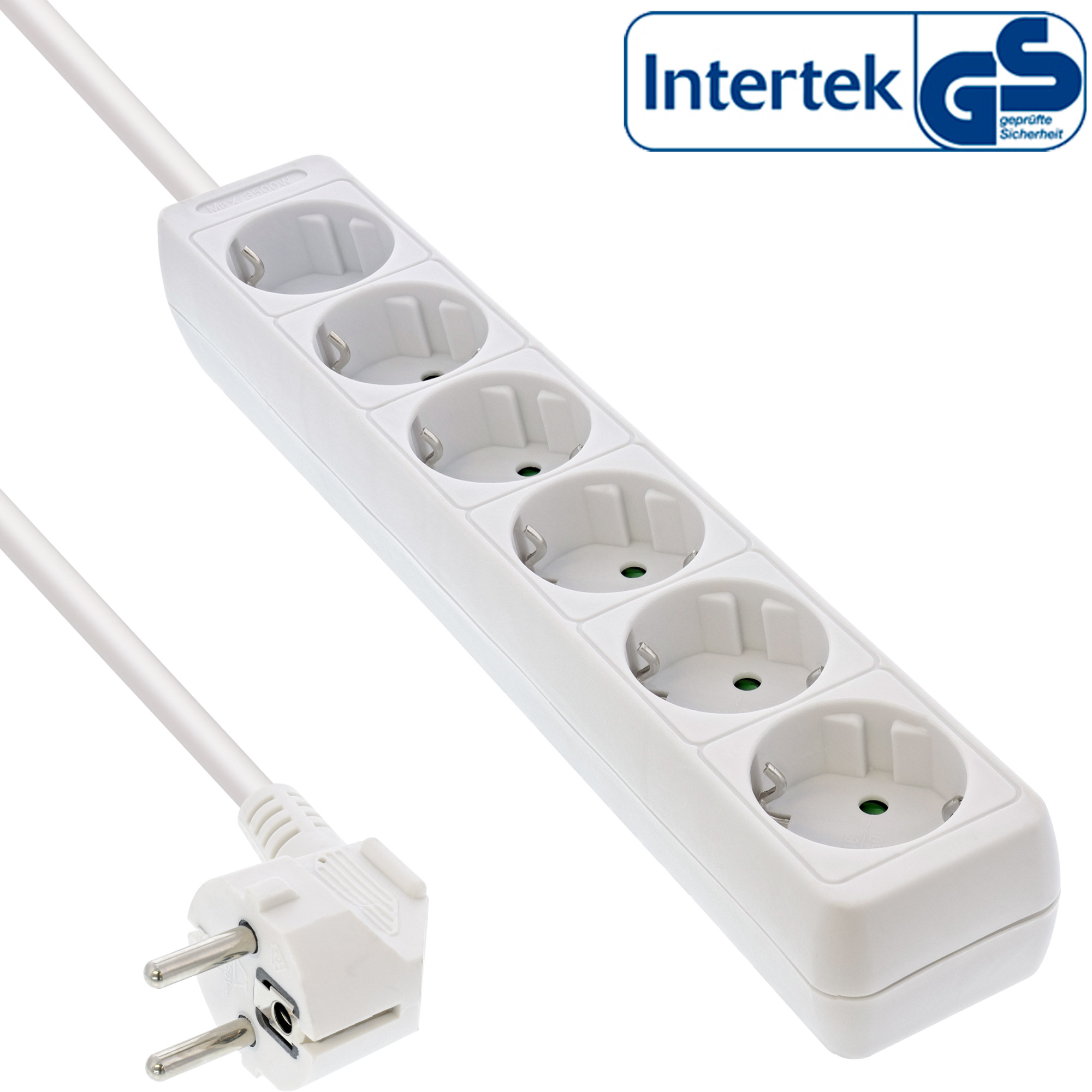 Inline® Steckdosenleiste, 6-fach Schutzkontakt, weiß, 3m