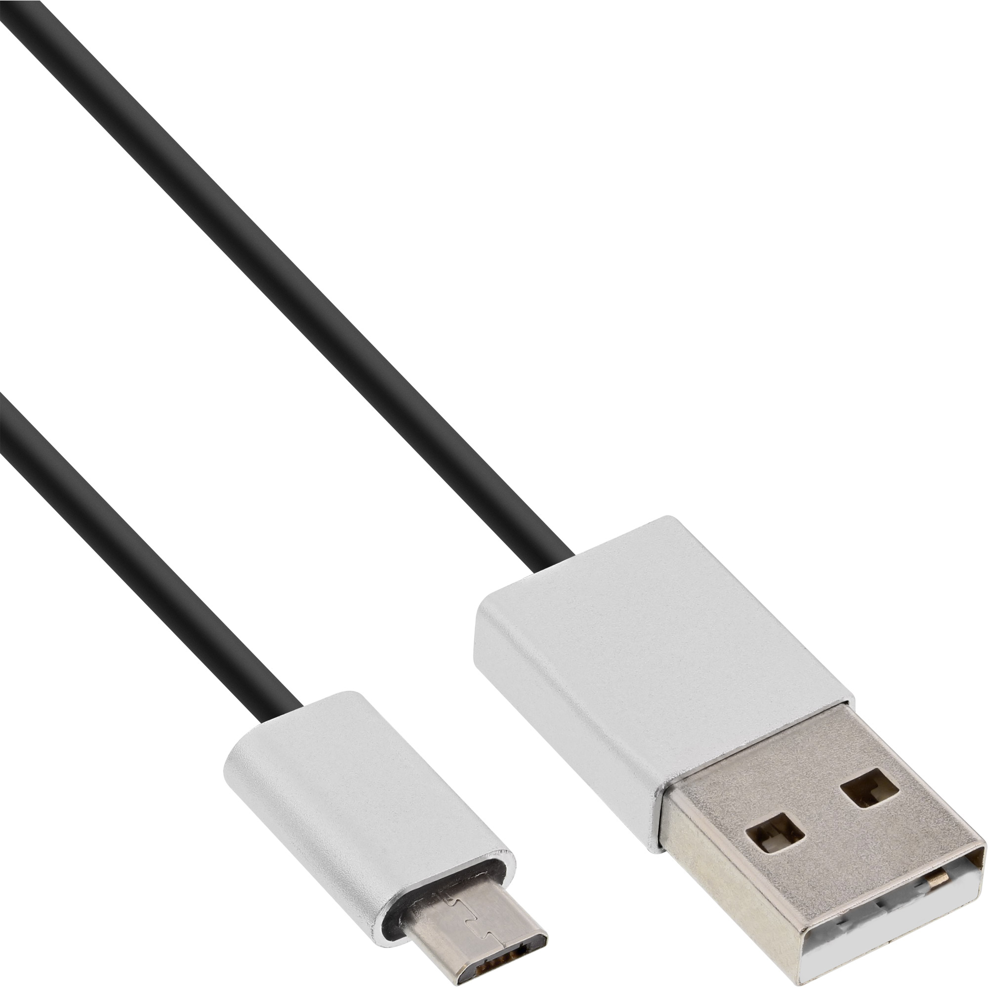 Inline® Micro-USB 2.0 Kabel, USB-A ST an Micro-B ST, schwarz/Alu, flexibel, 5m