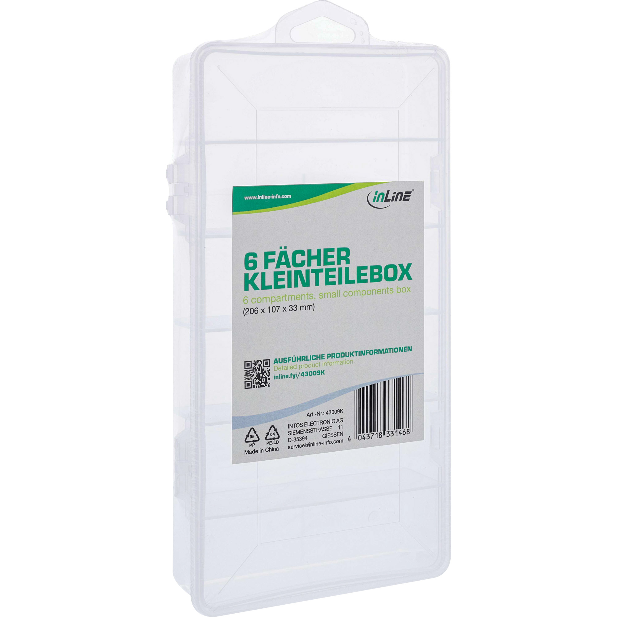 InLine® Kleinteilebox, 6 Fächer, Abmessungen: 206x107x33mm, transparent InLine® Kleinteilebox, 6 Fächer, Abmessungen: 206x107x33mm, transparent