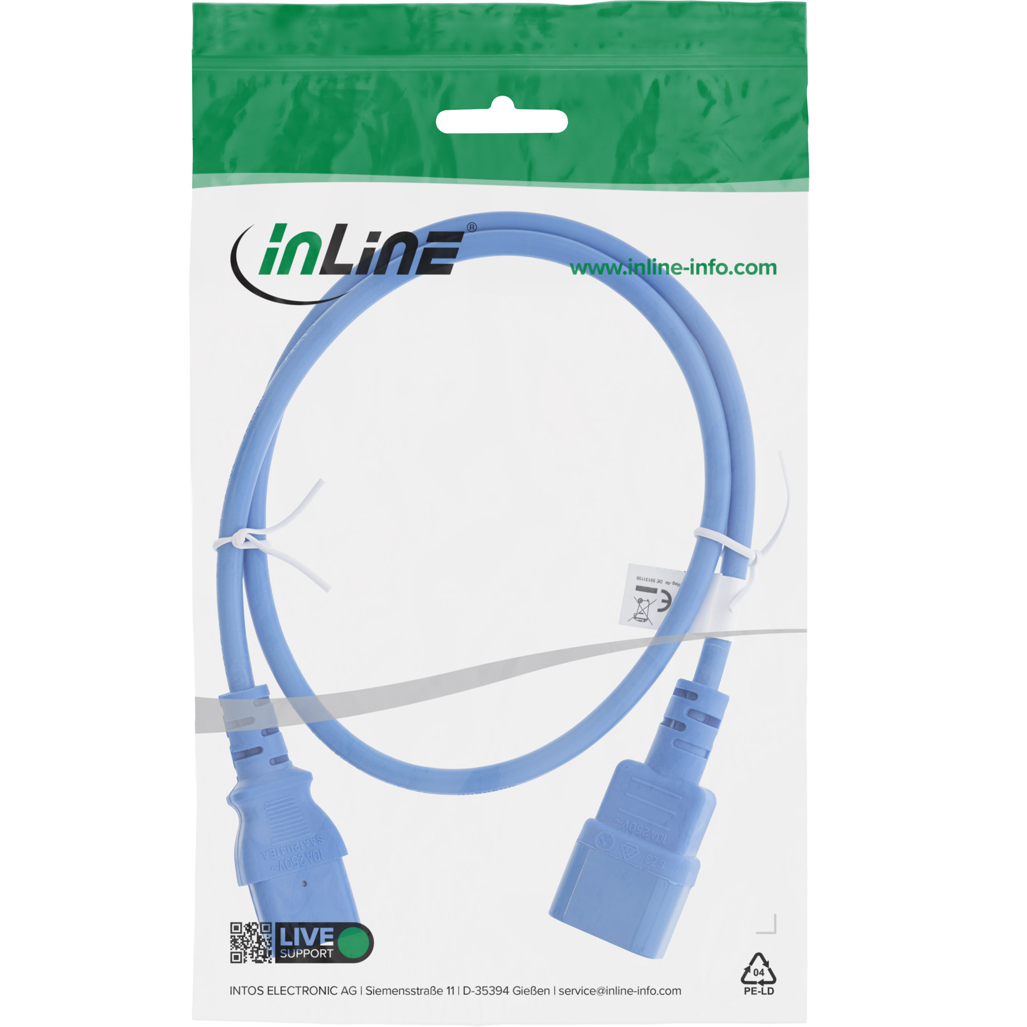 Inline® altgeräteverLängerung - C13 Stecker auf C14 Buchse - Blau 0,75m Inline® altgeräteverLängerung - C13 Stecker auf C14 Buchse - Blau 0,75m