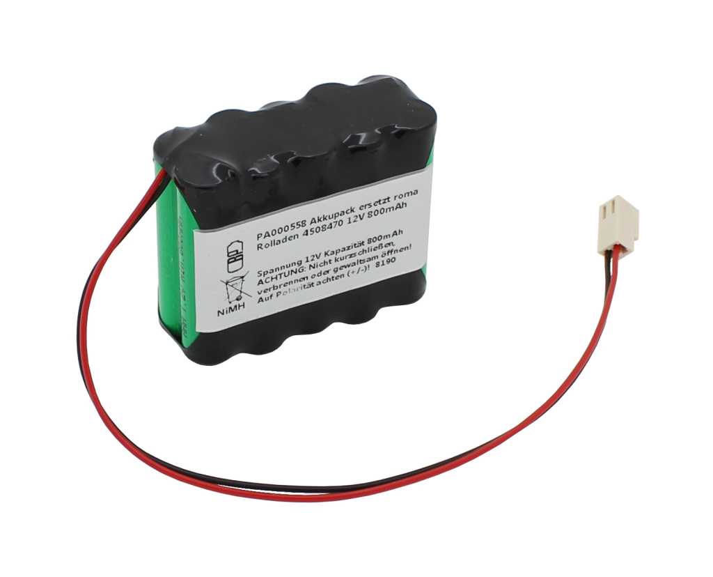 Akkupack NiMH 12V 800mAh F2x5 mit Kabel und Stecker ersetzt roma Rollladen 4508470 12V 800mAh Akkupack NiMH 12V 800mAh F2x5 mit Kabel und Stecker ersetzt roma Rollladen 4508470 12V 800mAh