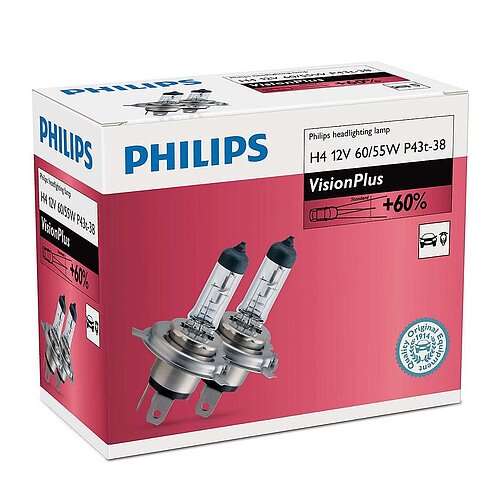 H4 12V 60/55W P43t Vision Plus +60% 2 St. Philips