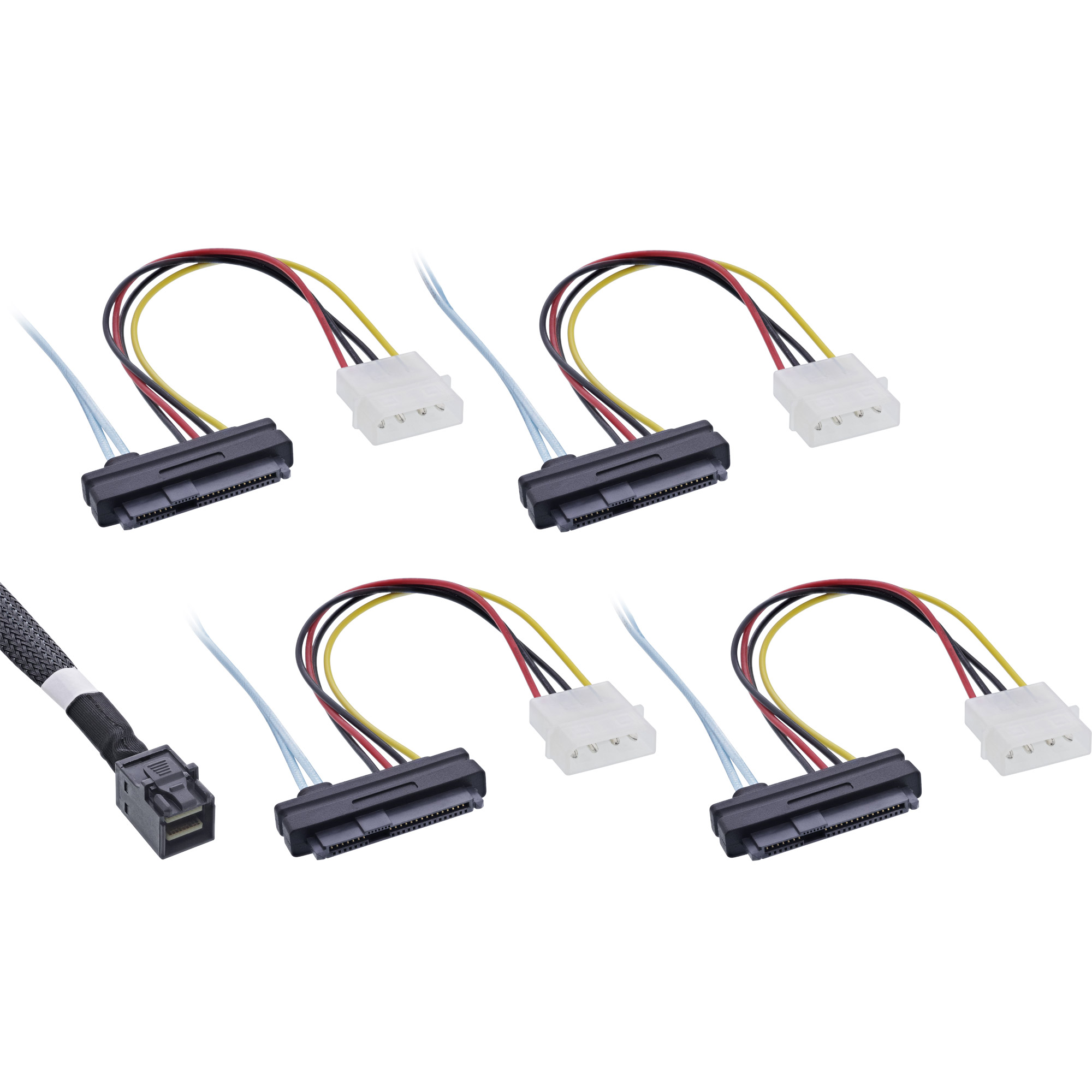 Inline® Mini SAS HD Kabel, SFF-8643 zu 4x SFF-8482 (29-pol.) + Strom, 1m Inline® Mini SAS HD Kabel, SFF-8643 zu 4x SFF-8482 (29-pol.) + Strom, 1m