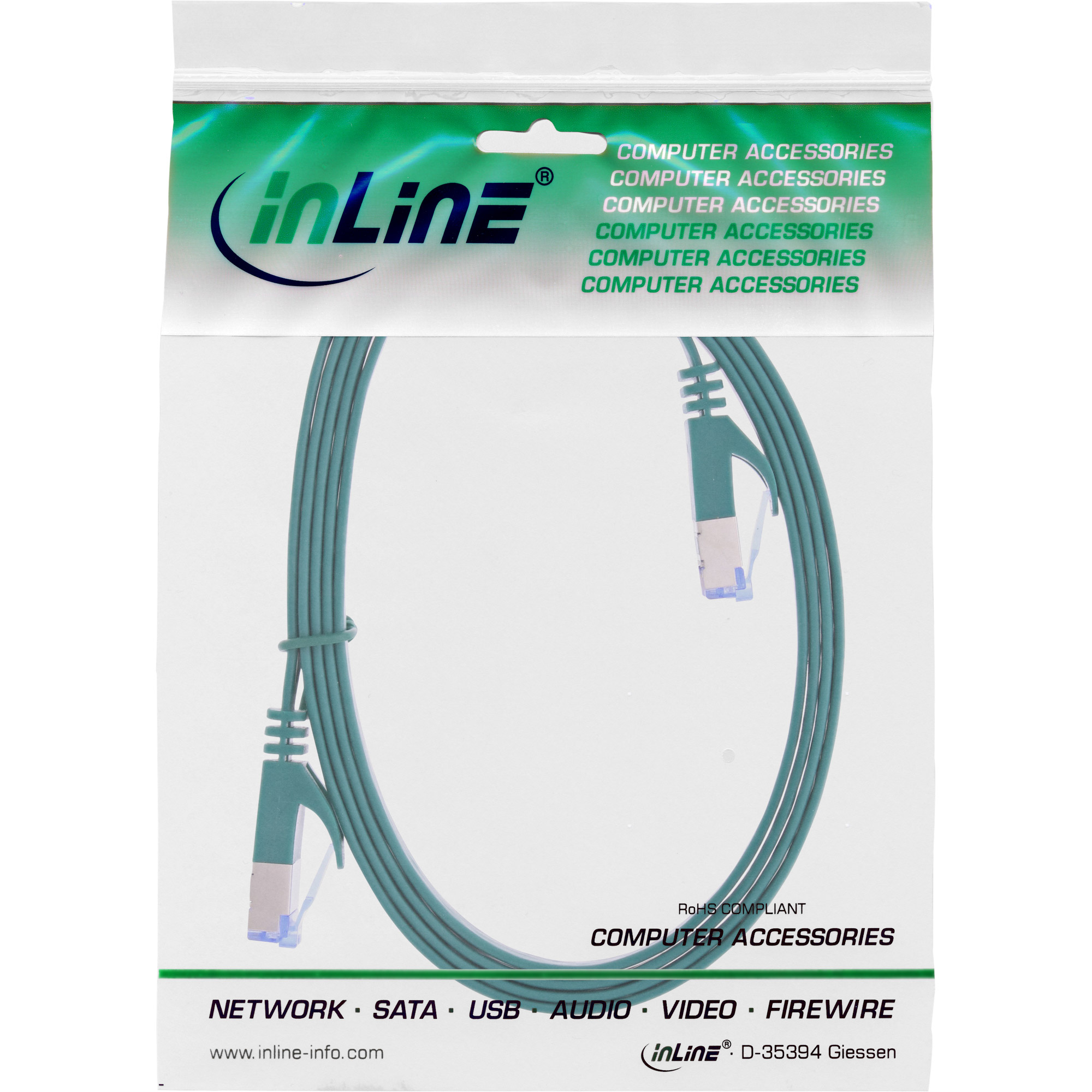Inline® Patchkabel flach, U/FTP, Cat.6A, grün, 0,5m