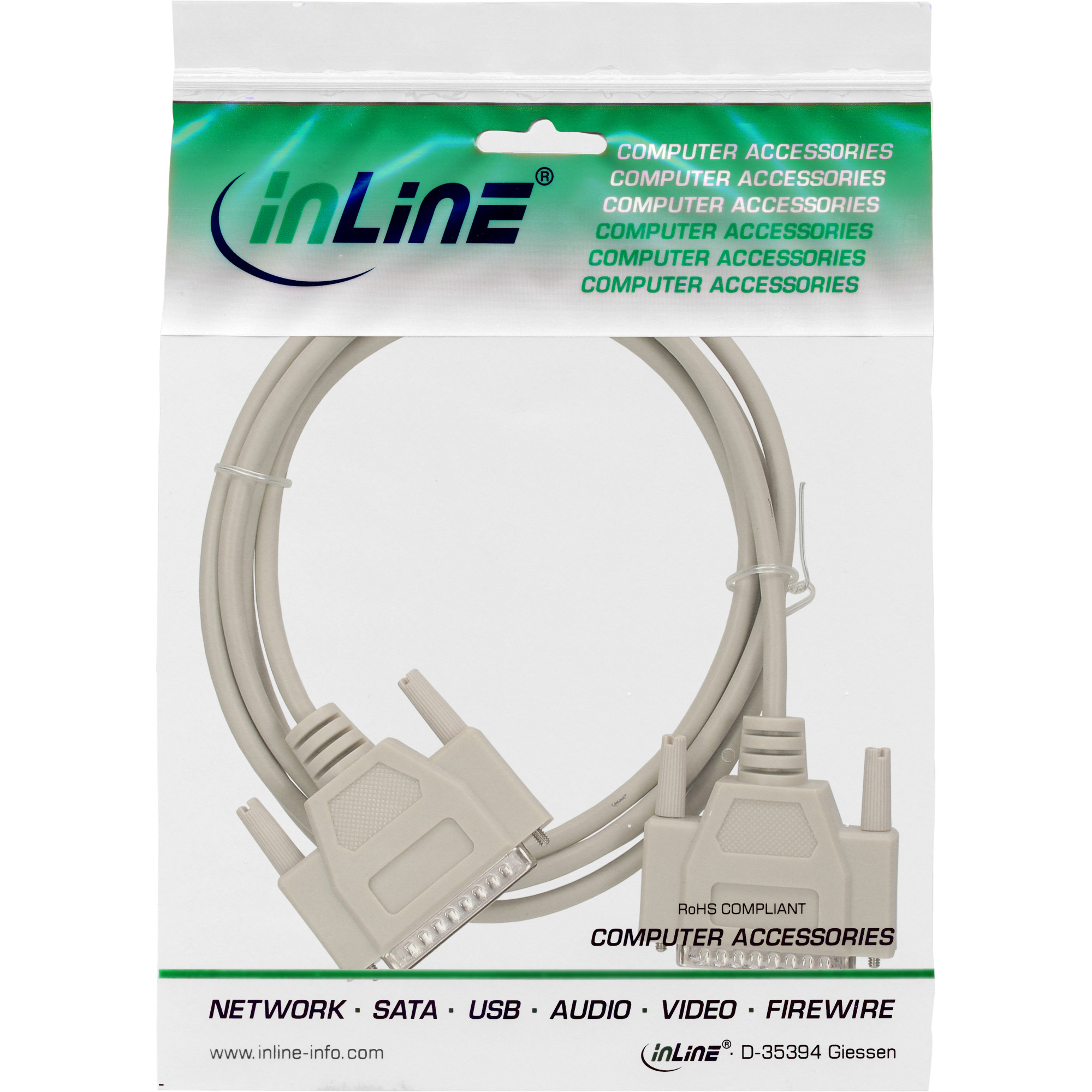 Inline® Serielles Kabel, 25pol Stecker / Stecker, vergossen, 1:1 belegt, 10m Inline® Serielles Kabel, 25pol Stecker / Stecker, vergossen, 1:1 belegt, 10m