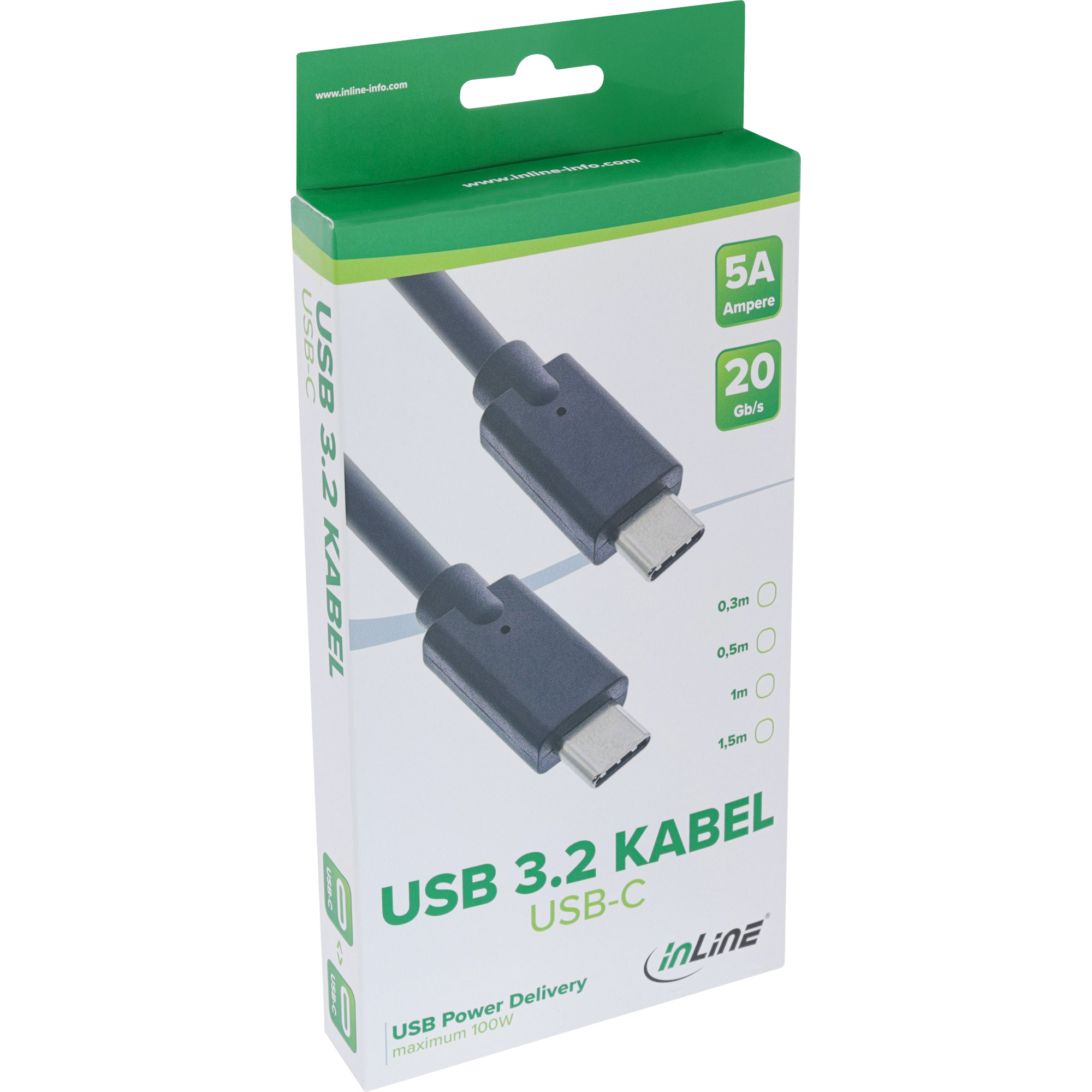 Inline® USB 3.2 Gen.2x2 Kabel, USB-C Stecker/Stecker, schwarz, 1,5m