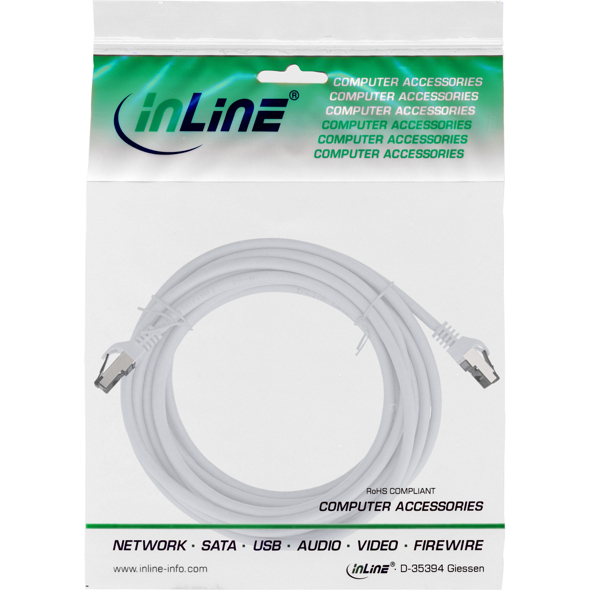 Inline® Patchkabel, S/FTP (PiMf), Cat.8.1, 2000MHz, halogenfrei, weiß, 7,5m