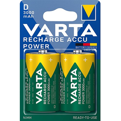 2x Varta NiMH Mono D 3000mAh HR20 Power Recharge Akku