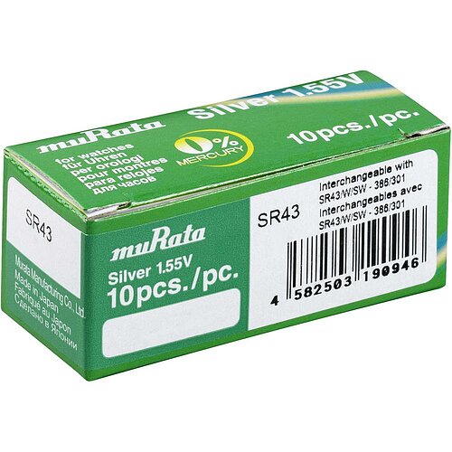 10x SR43 386 / 301 MultiDrain Silberoxid Batterie Murata ex Sony 1,55 V