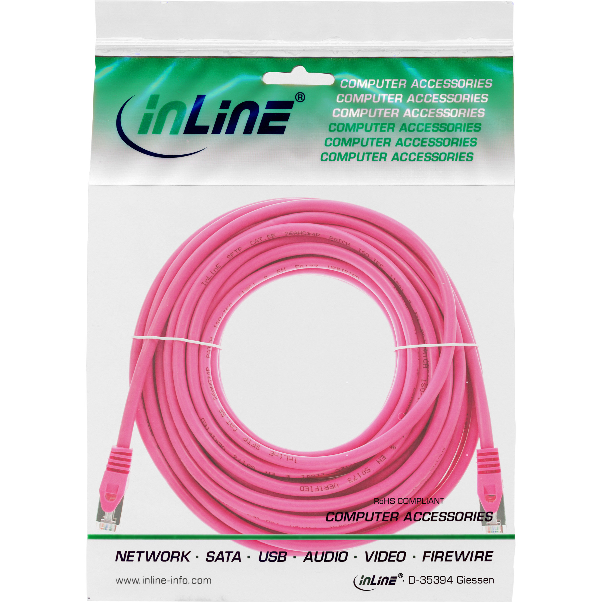 Inline® Patchkabel, SF/UTP, Cat.5e, pink, 20m