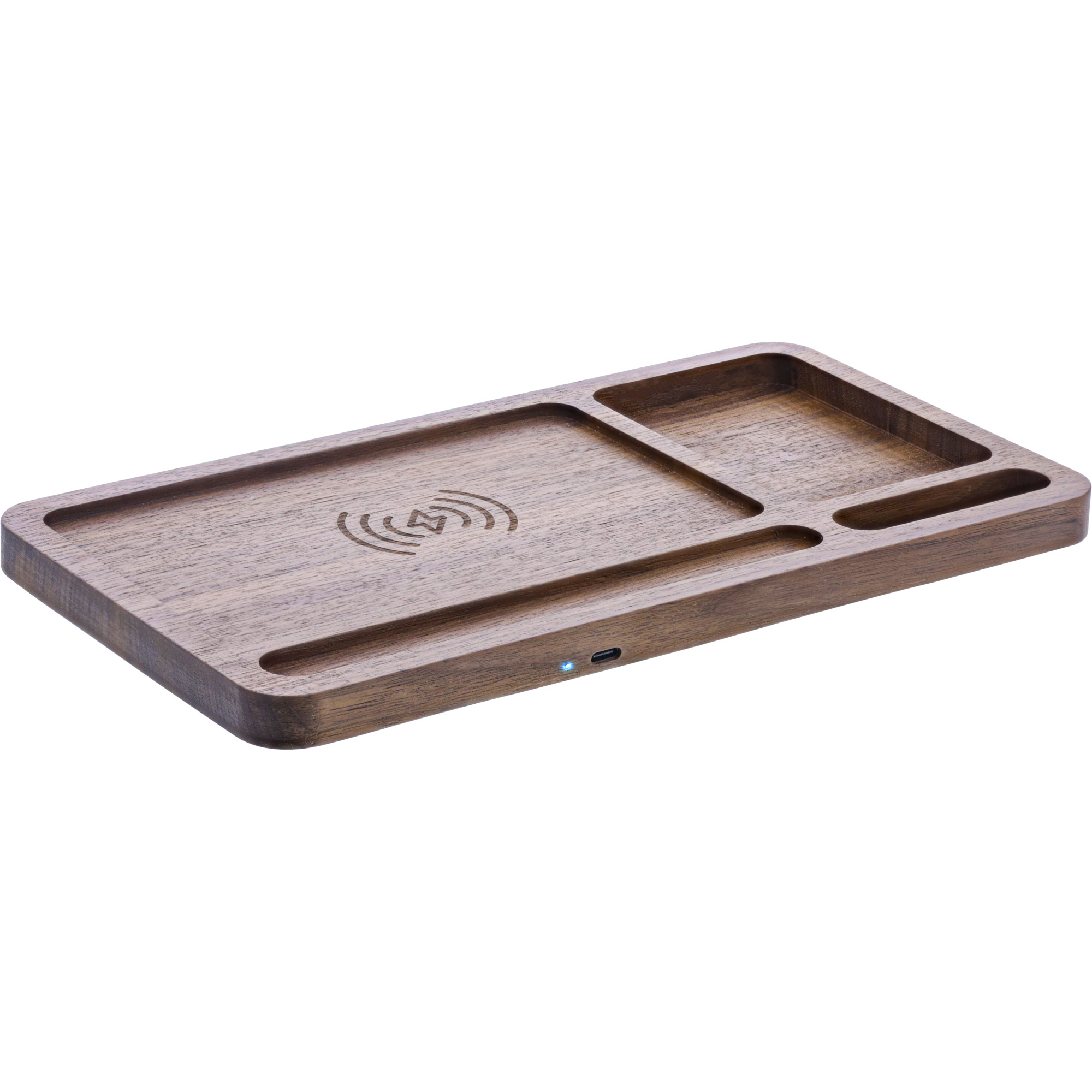 InLine® WoodCharge Organizer mit integrierter Qi-Ladefläche aus Walnuß-Holz