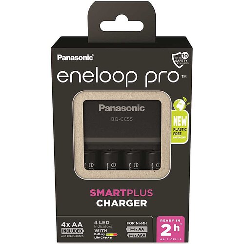 Panasonic eneloop Smart & Quick Charger BQ-CC55 inklusive 4x HR-3UWXB / BK-3HCDE
