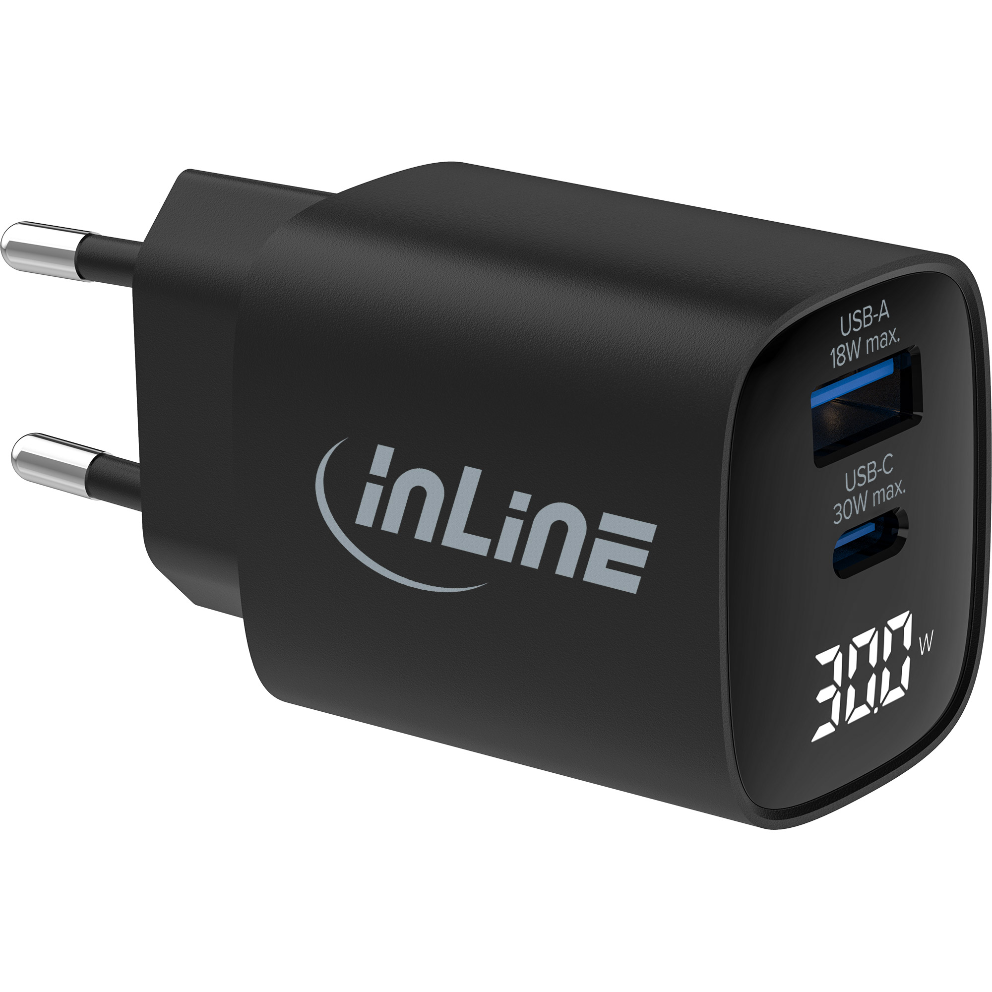 InLine® USB PD Netzteil, GaN Ladegerät, 2-Port, USB-C + USB-A, 30W