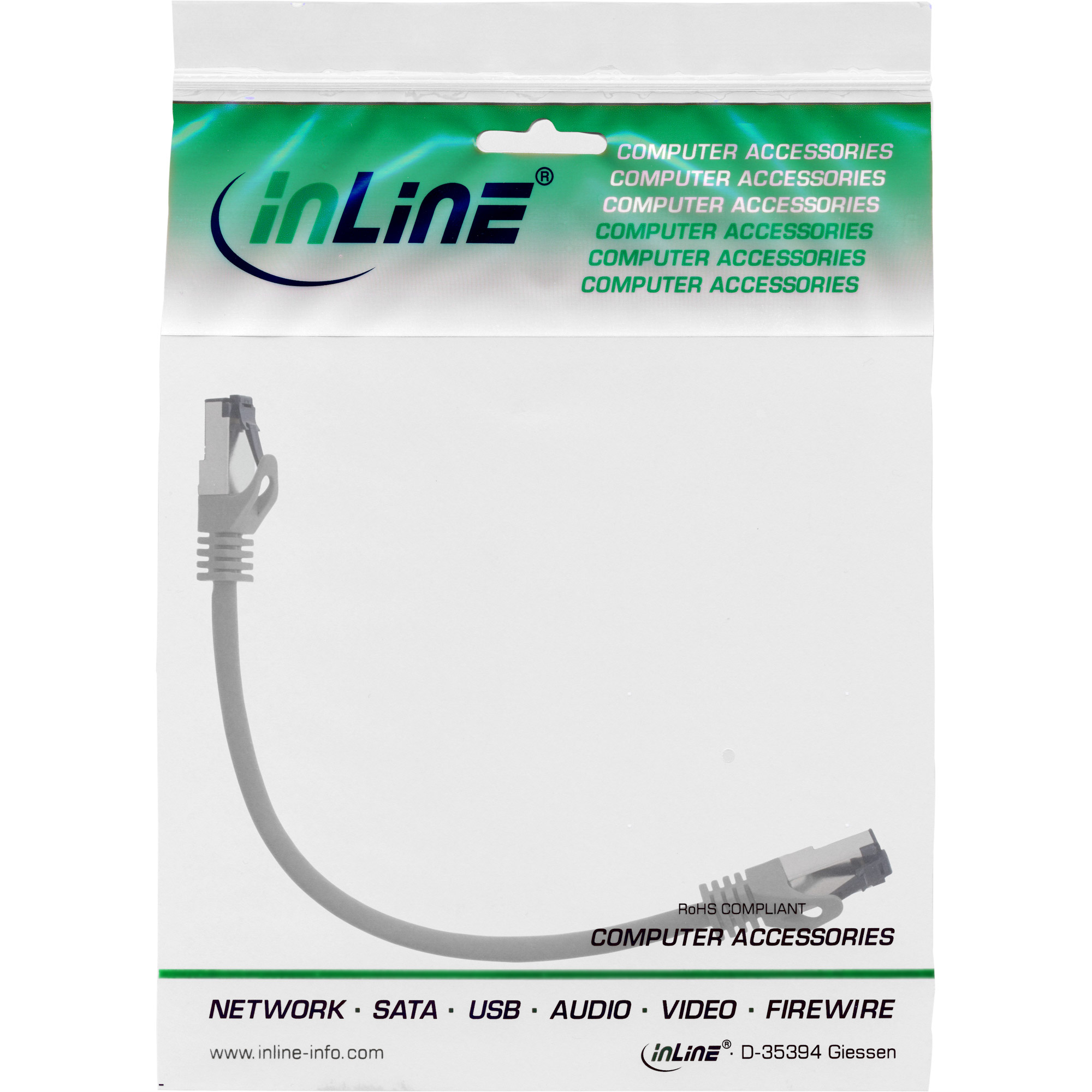 Inline® Patchkabel, S/FTP (PiMf), Cat.8.1, 2000MHz, halogenfrei, grau, 0,25m