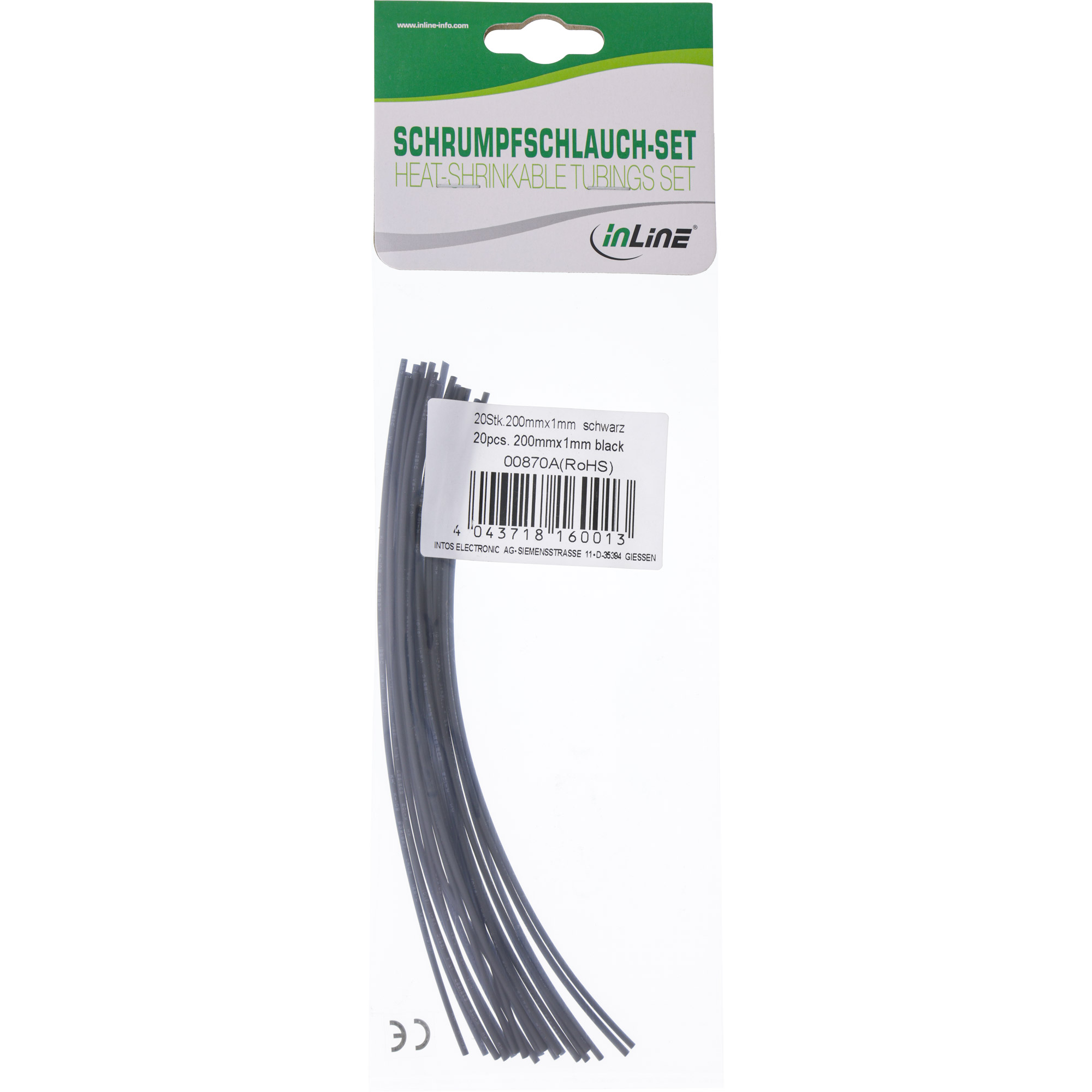 Inline® Schrumpfschlauch 200mm lang, 1mm > 0,5mm 20er Pack