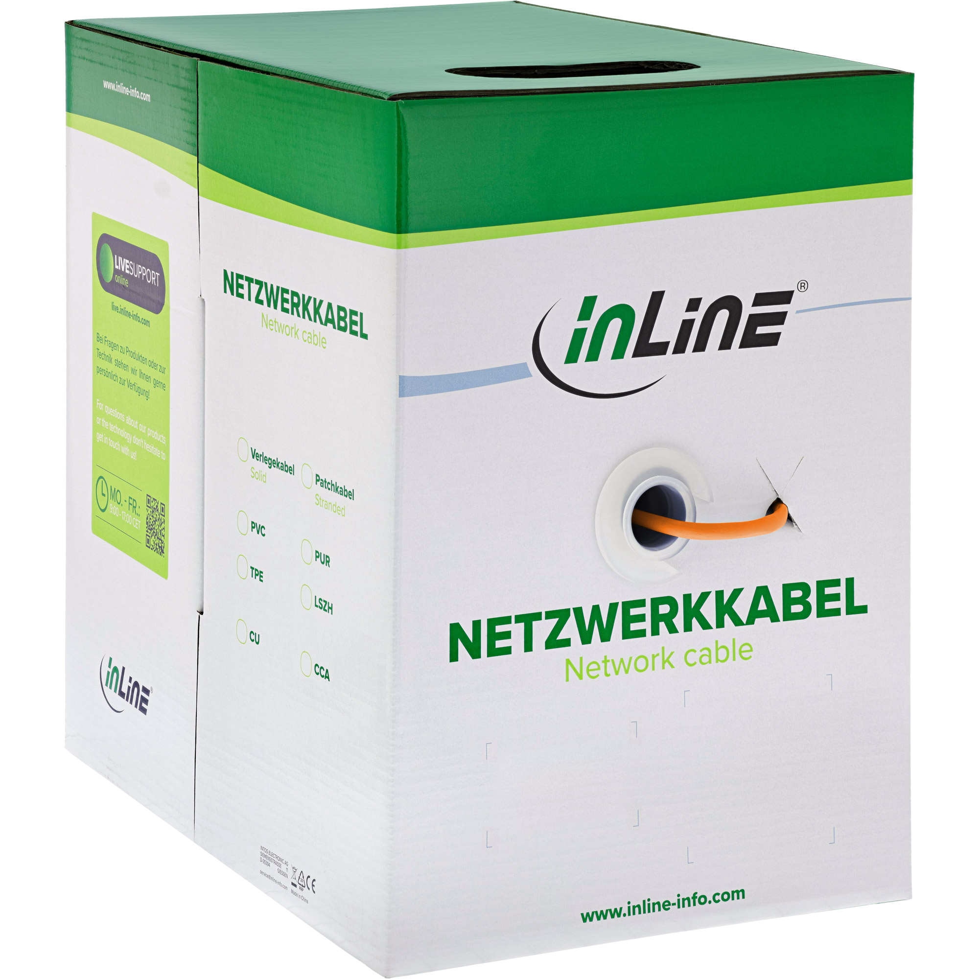 Inline® Verlegekabel Cat.6, 250MHz, S/FTP (PiMf), CU, AWG23, halogenfrei, 100m