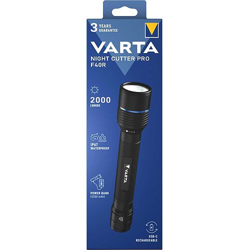 Varta 18922 Night Cutter Pro F40R mit Akku Leistungsstarke LED-Taschenlampe mit 2000lm, USB-C & Powerbank ideal für Profis