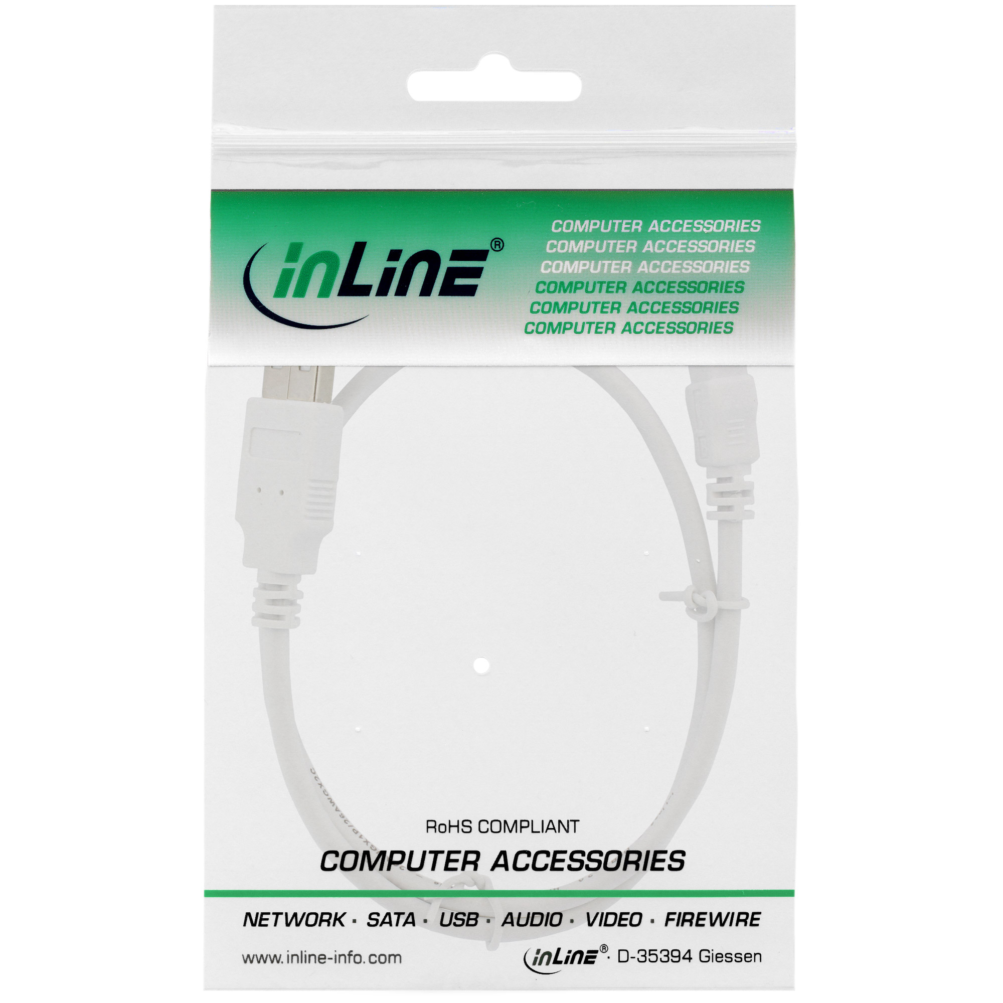 Inline® USB 2.0 Mini-Kabel, USB A Stecker an Mini-B Stecker (5pol.), weiß, 1m