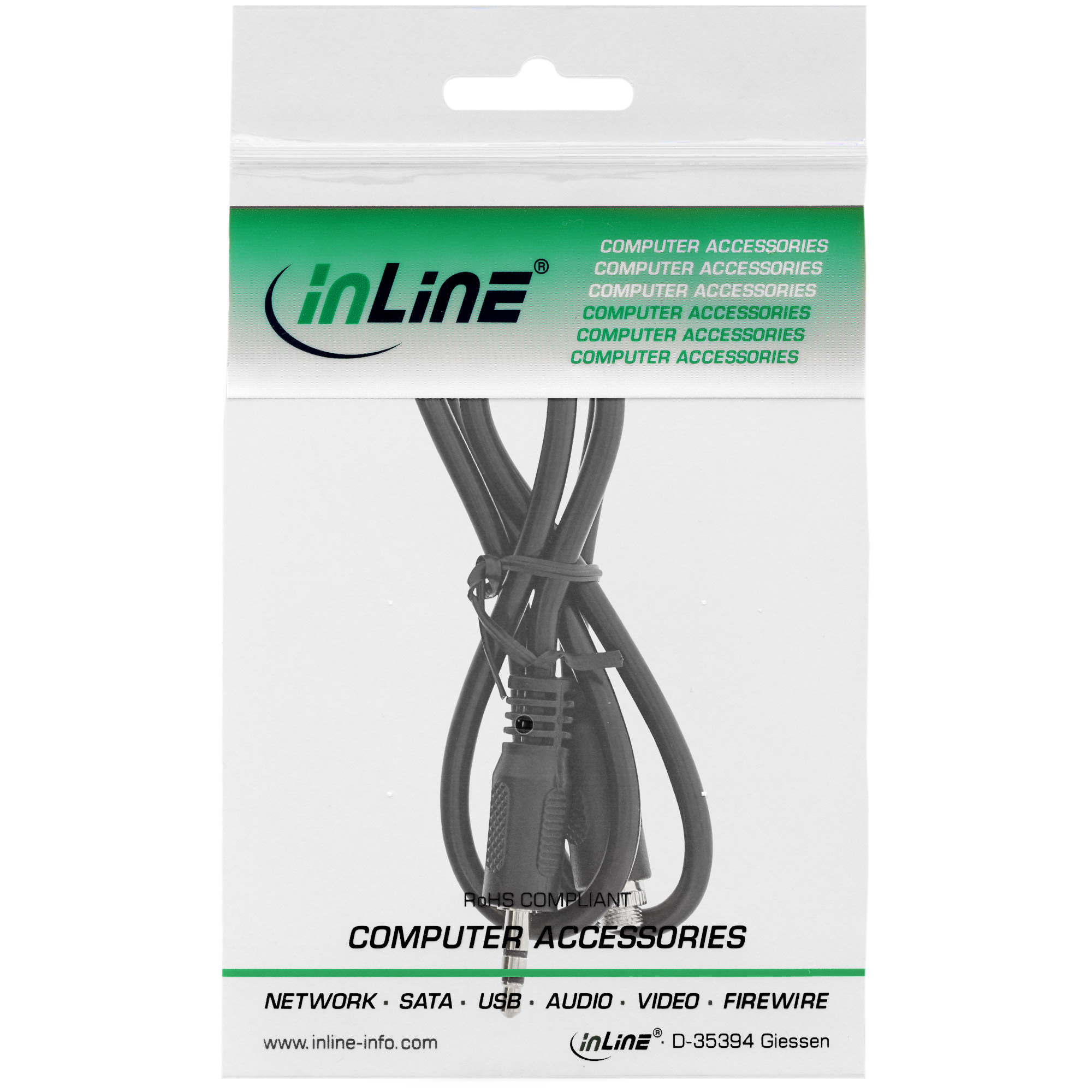 0.6m - Inline® Audio Adapterkabel, 3,5mm Stereo Stecker/Einbaubuchse mit Gewinde